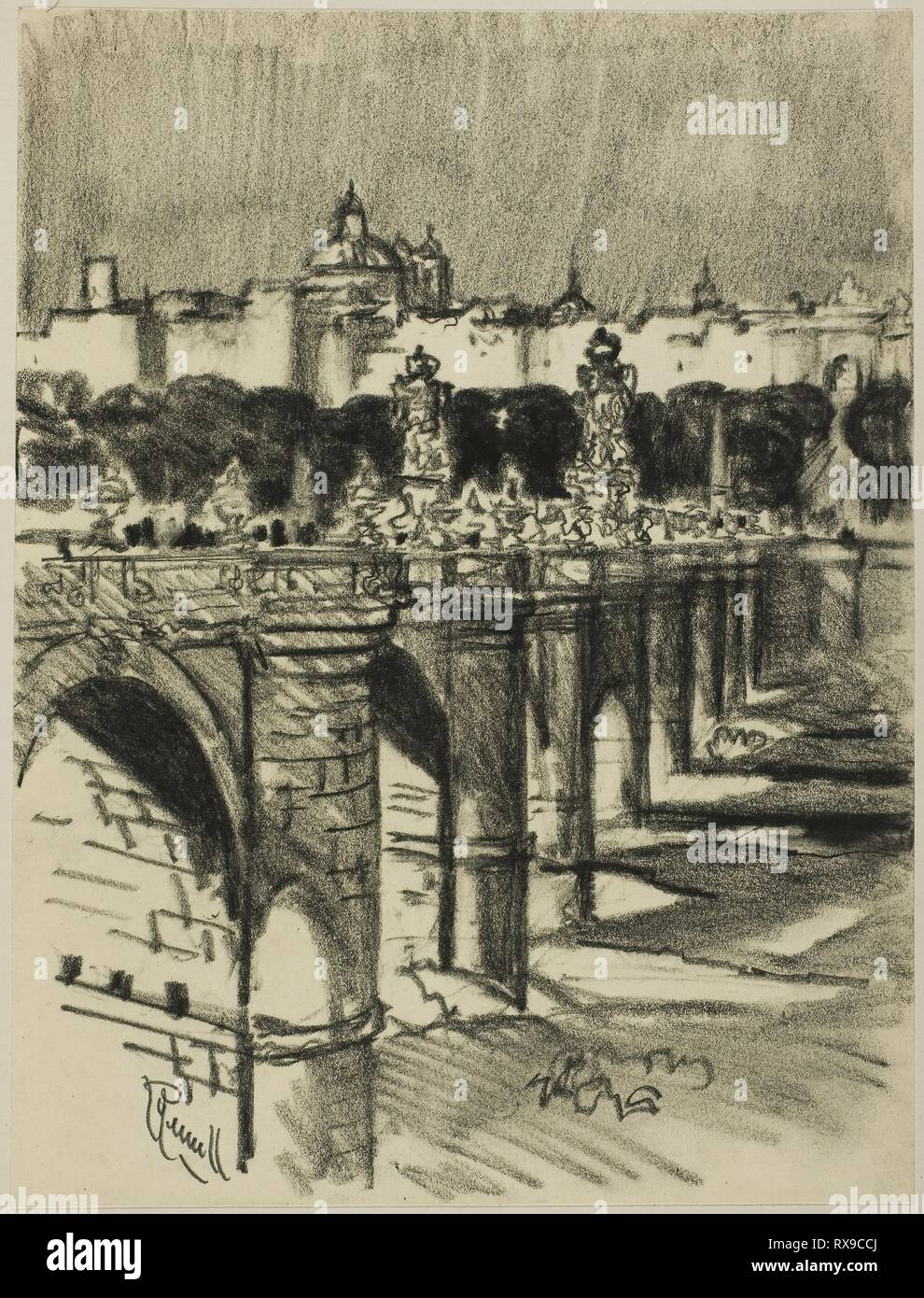 Die Brücke von Toledo, Madrid. Joseph Pennell; American, 1857-1926. Datum: 1903. Abmessungen: 254 x 191 mm. Anthrazit mit stumping und löschen, die auf Creme webte Papier geölt, Perimeter, montiert auf Off-white Zellstoff Laminat. Herkunft: USA. Museum: Das Chicago Art Institute. Stockfoto