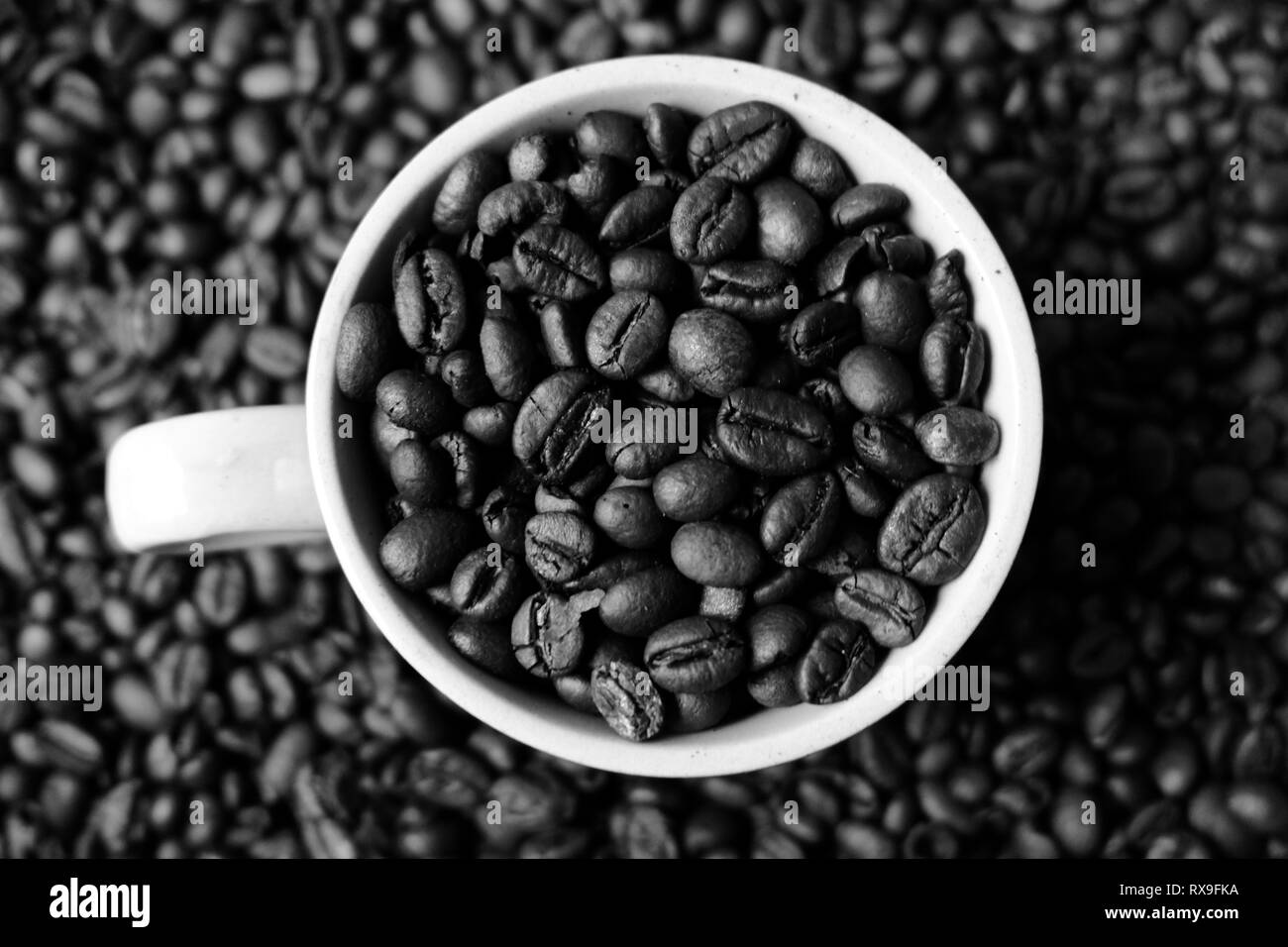 Coffee Bean Schwarz und Weiß in der Schale Stockfoto