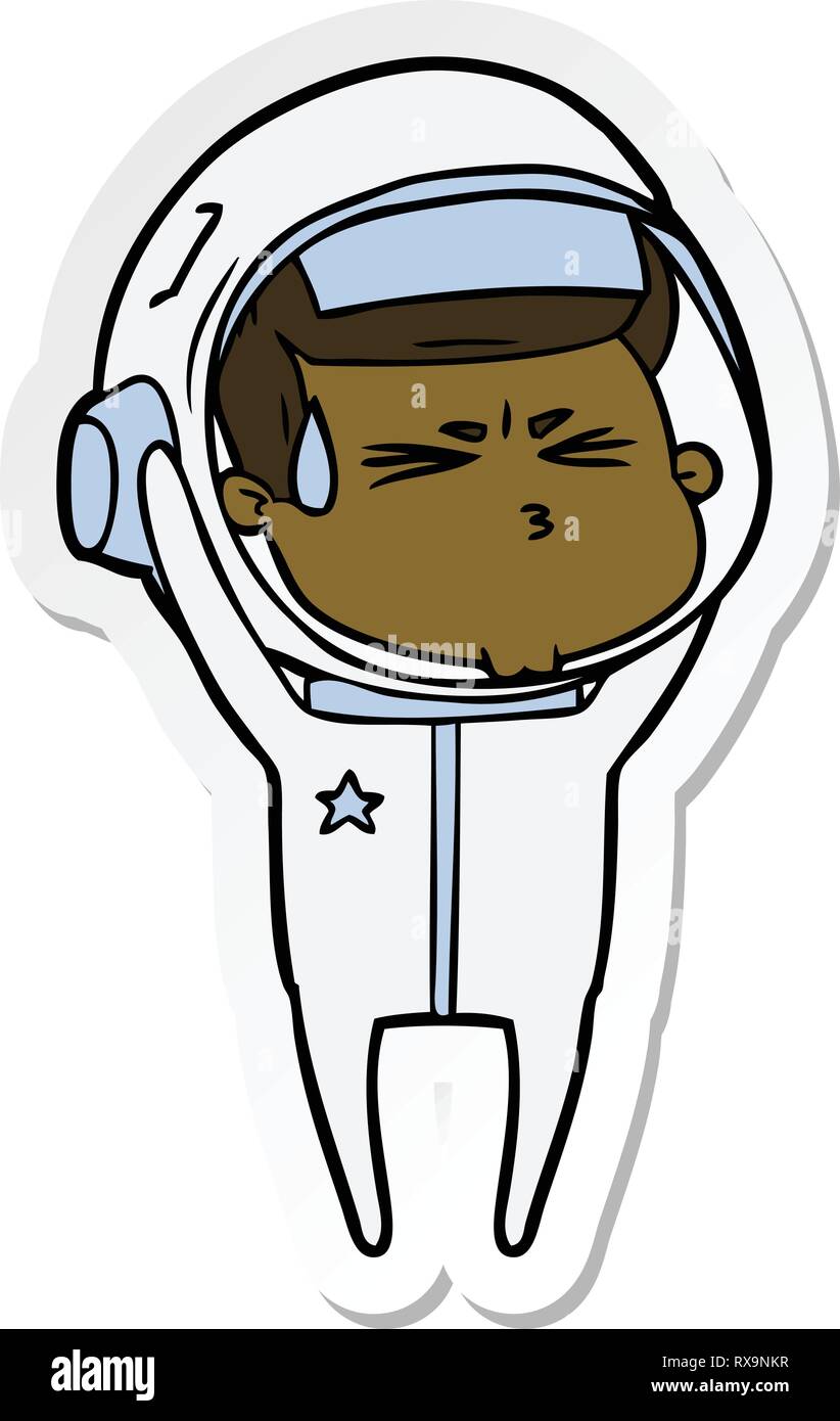 Aufkleber einer Cartoon betonte Astronaut Stock Vektor
