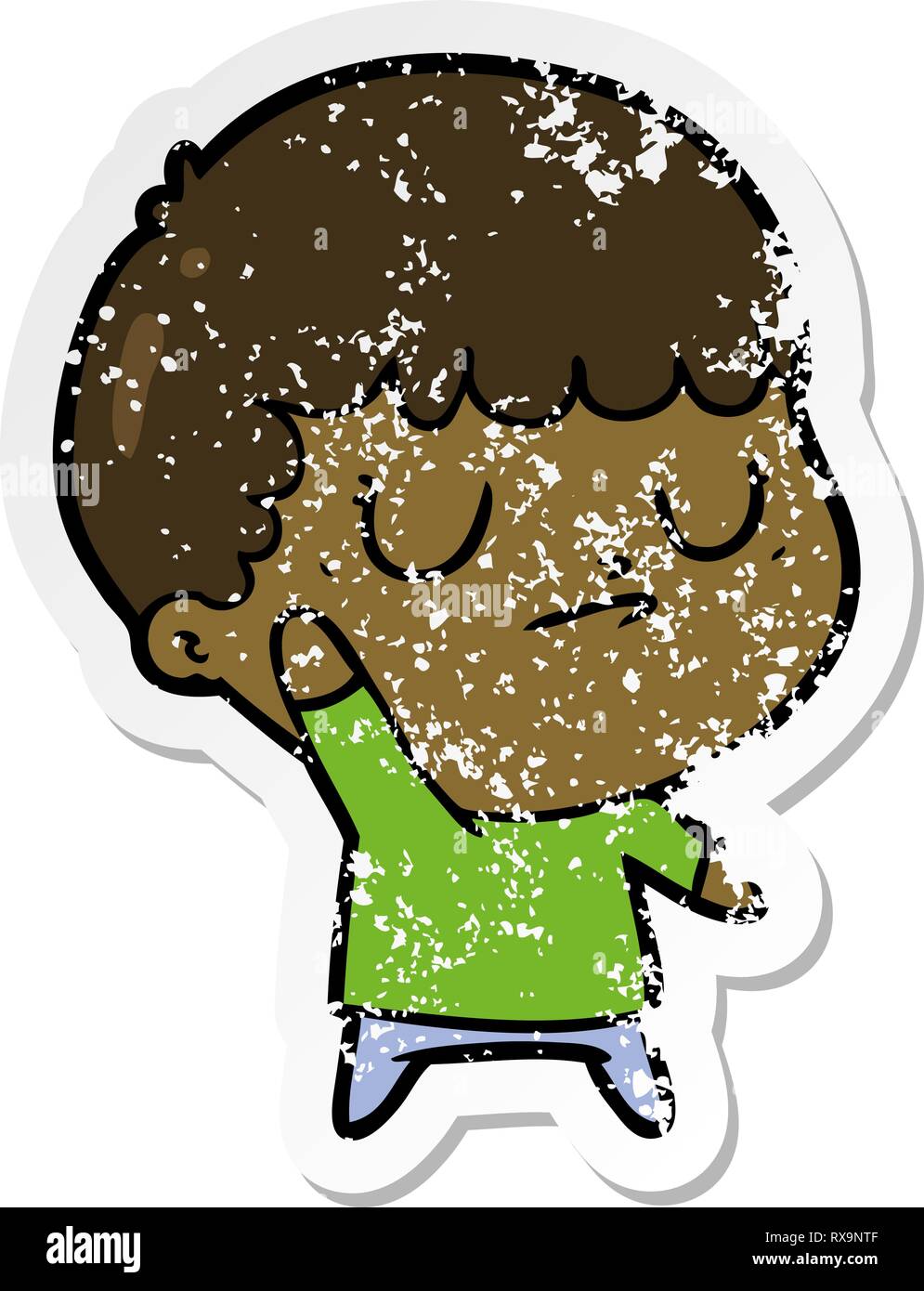 Distressed Aufkleber einer Cartoon grumpy Boy Stock Vektor