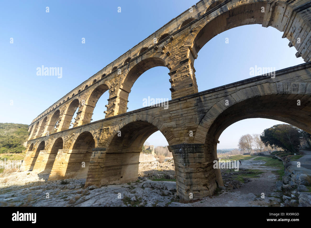 Pont du Gard, der römischen Aquädukt in der Region Gard in der Provence, Frankreich. Stockfoto