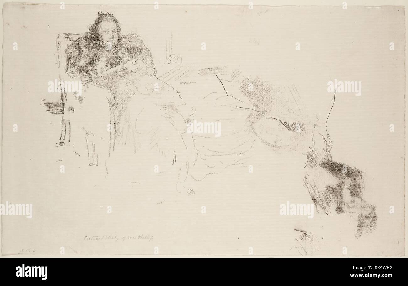 Portrait Studie: Frau Philipp, Nr. 4 [Studien des Philips]. James McNeill Whistler; American, 1834-1903. Datum: 1897. Abmessungen: 157 x 124 mm (Bild); 220 x 298 mm (mit Gradmesser und unvollendete Skizze); 220 x 355 mm (Blatt). Transfer Lithographie in Schwarz, über Gradmesser der Lithographie in Schwarz gedruckt, auf Elfenbein Bütten. Herkunft: USA. Museum: Das Chicago Art Institute. Stockfoto