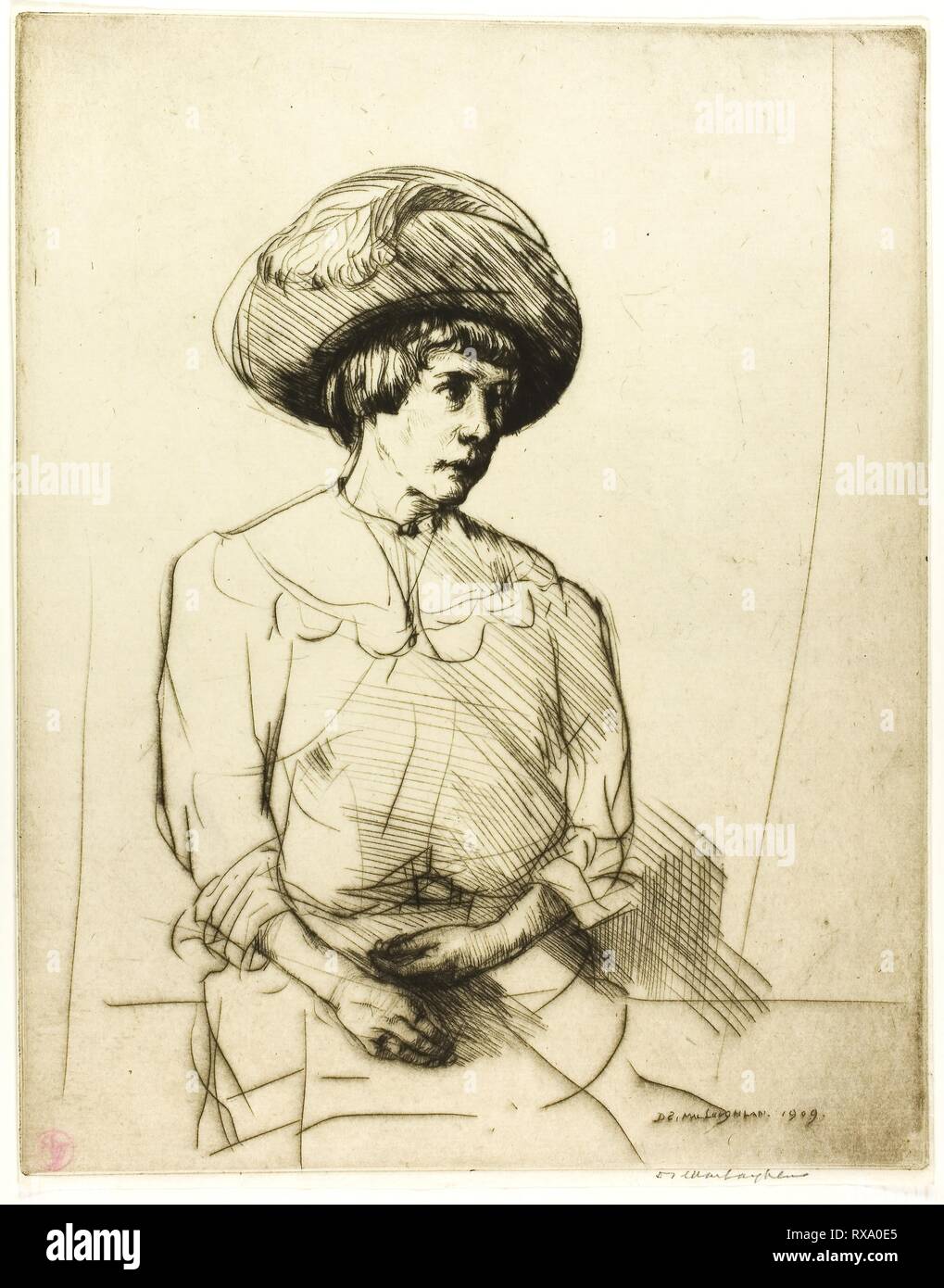 Drypoint Nummer Zwei: Portrait. Donald Shaw MacLaughlan; Amerikanische, geboren in Kanada, 1876-1938. Datum: 1909. Abmessungen: 240 x 189 mm (Bild/Platte); 244 x 191 mm (Blatt). Drypoint in Schwarz auf Creme Bütten. Herkunft: USA. Museum: Das Chicago Art Institute. Stockfoto