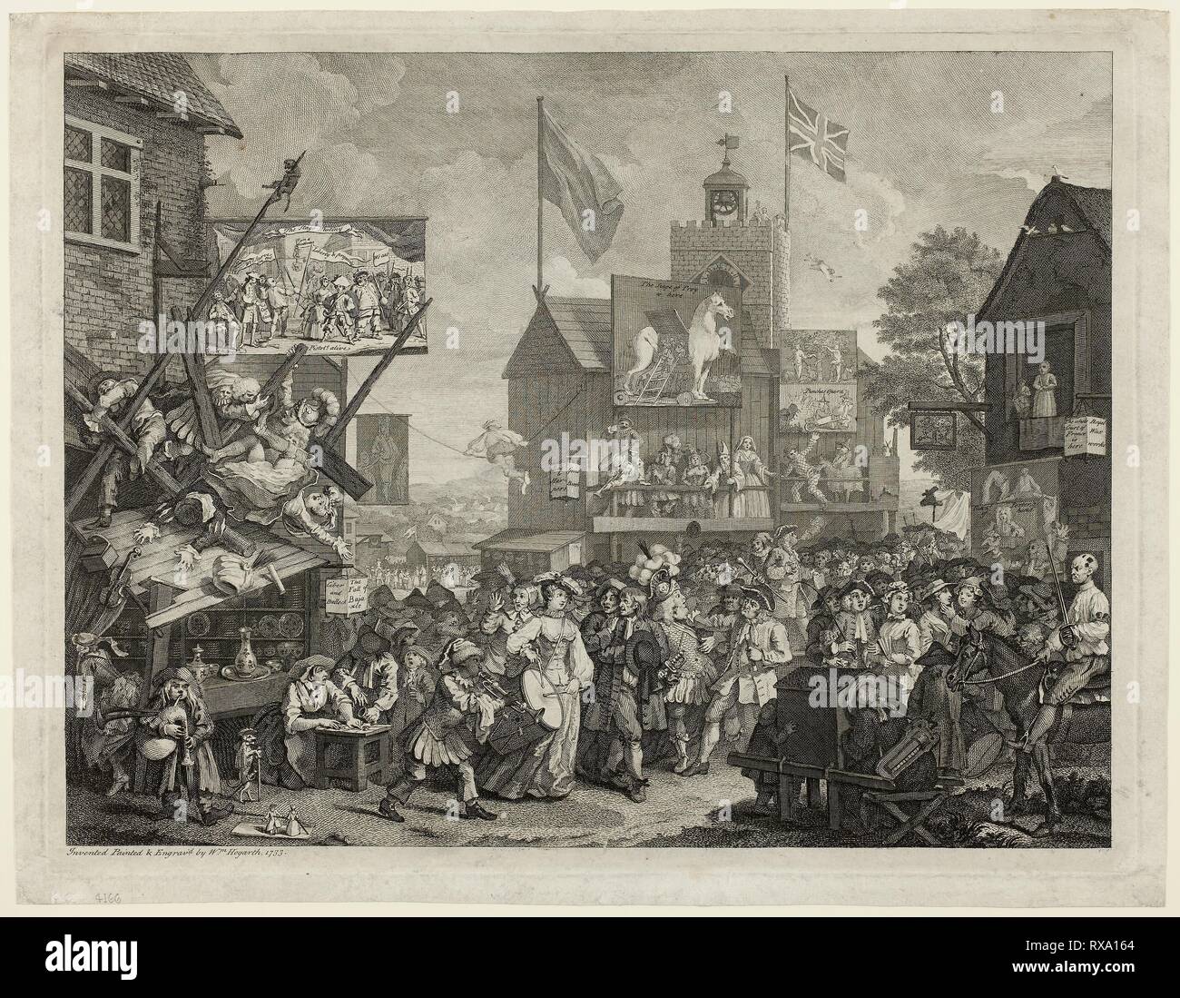 Southwark Fair. William Hogarth; Englisch, 1697-1764. Datum: 1733-1734. Abmessungen: 345 × 455 mm (Bild); 365 × 475 mm (Platte); 385 × 499 mm (Blatt). Gravur in Schwarz auf Elfenbein Bütten. Herkunft: England. Museum: Das Chicago Art Institute. Stockfoto