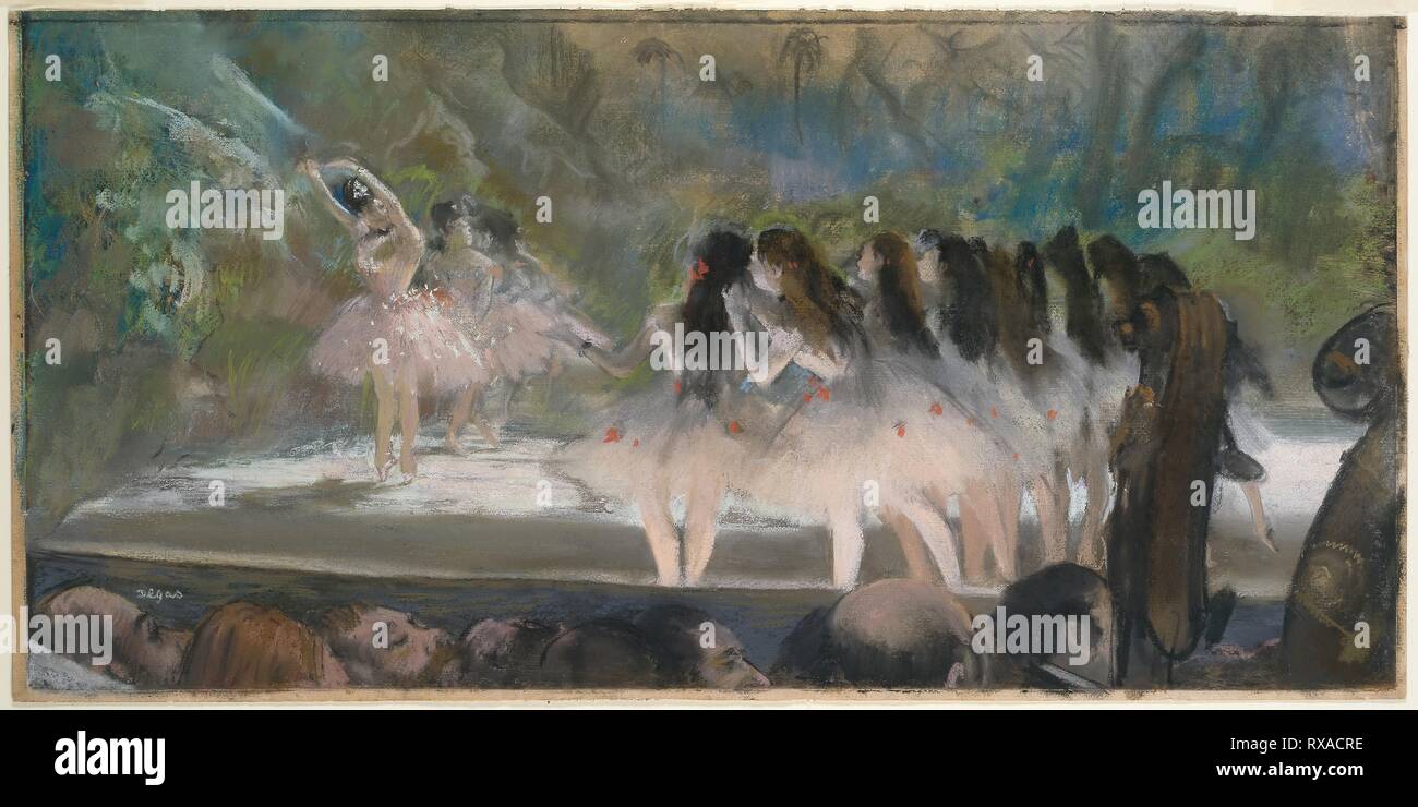 Ballett an der Pariser Oper. Edgar Degas; Französisch, 1834-1917. Datum: 1877. Abmessungen: 352 x 706 mm (Platte); 359 × 719 mm (Blatt). Pastell über Monotype auf Creme Bütten. Herkunft: Frankreich. Museum: Das Chicago Art Institute. Autor: Hilaire Germain Edgar Degas. Stockfoto