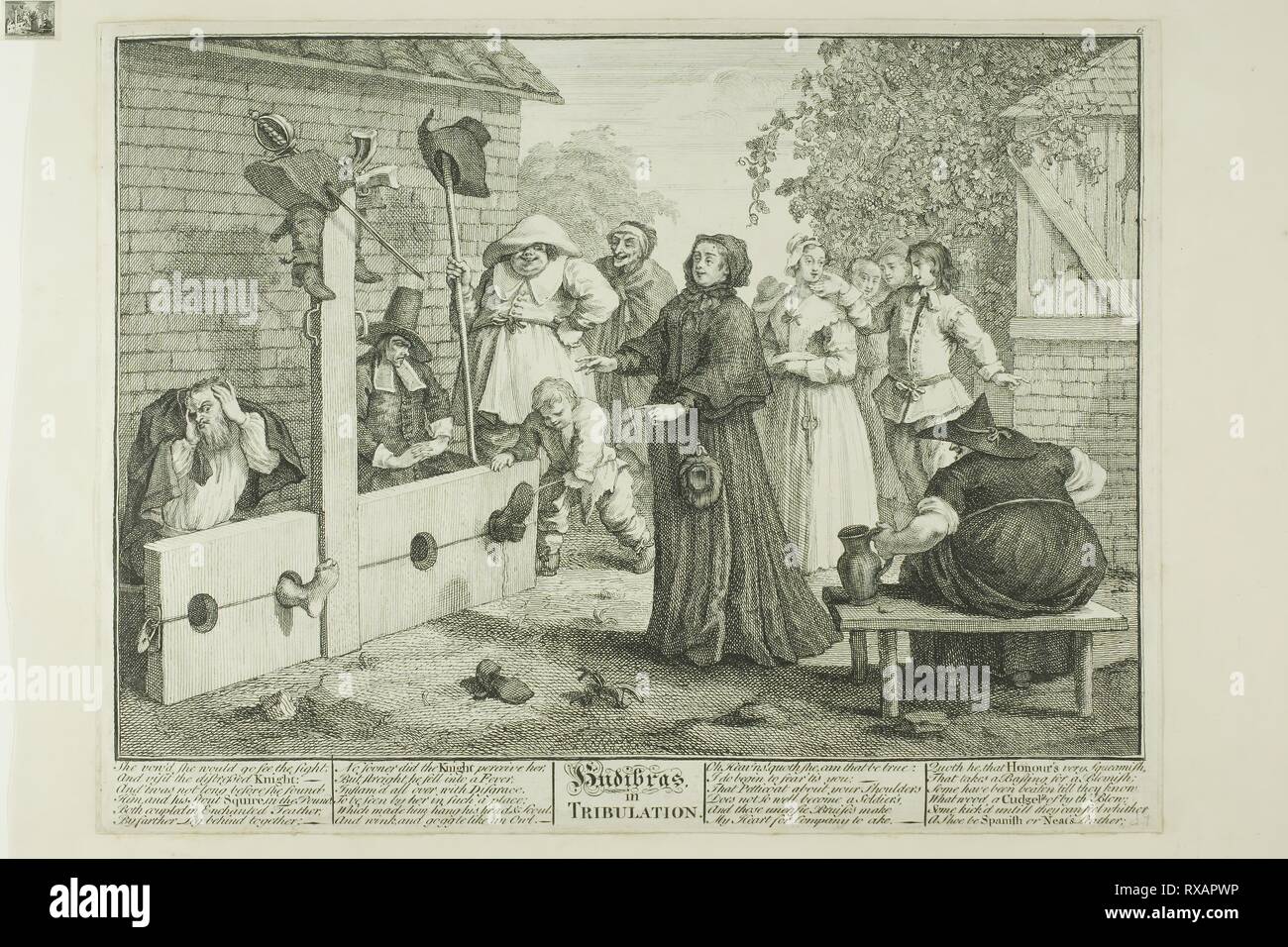 Hudibras in Trübsal, Platte sechs aus hudibras. William Hogarth; Englisch, 1697-1764. Datum: 1725-1726. Abmessungen: 239 × 340 mm (Bild); 268 × 352 mm (Platte); 270 × 354 mm (Primary Support); 371 × 473 mm (sekundäre) unterstützen. Ätzen und Gravieren in Schwarz auf Creme Papierkante auf Creme webte Papier montiert. Herkunft: England. Museum: Das Chicago Art Institute. Stockfoto