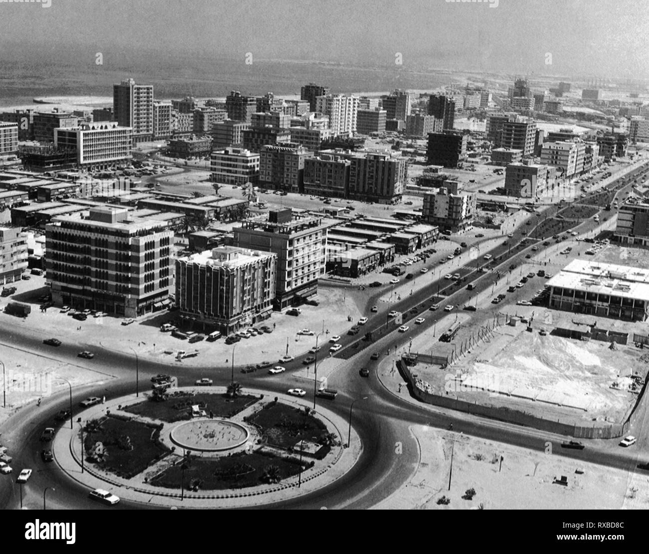 Blick auf das Zentrum von Abu Dhabi im Jahr 1974, Vereinigte Arabische Emirate Stockfoto