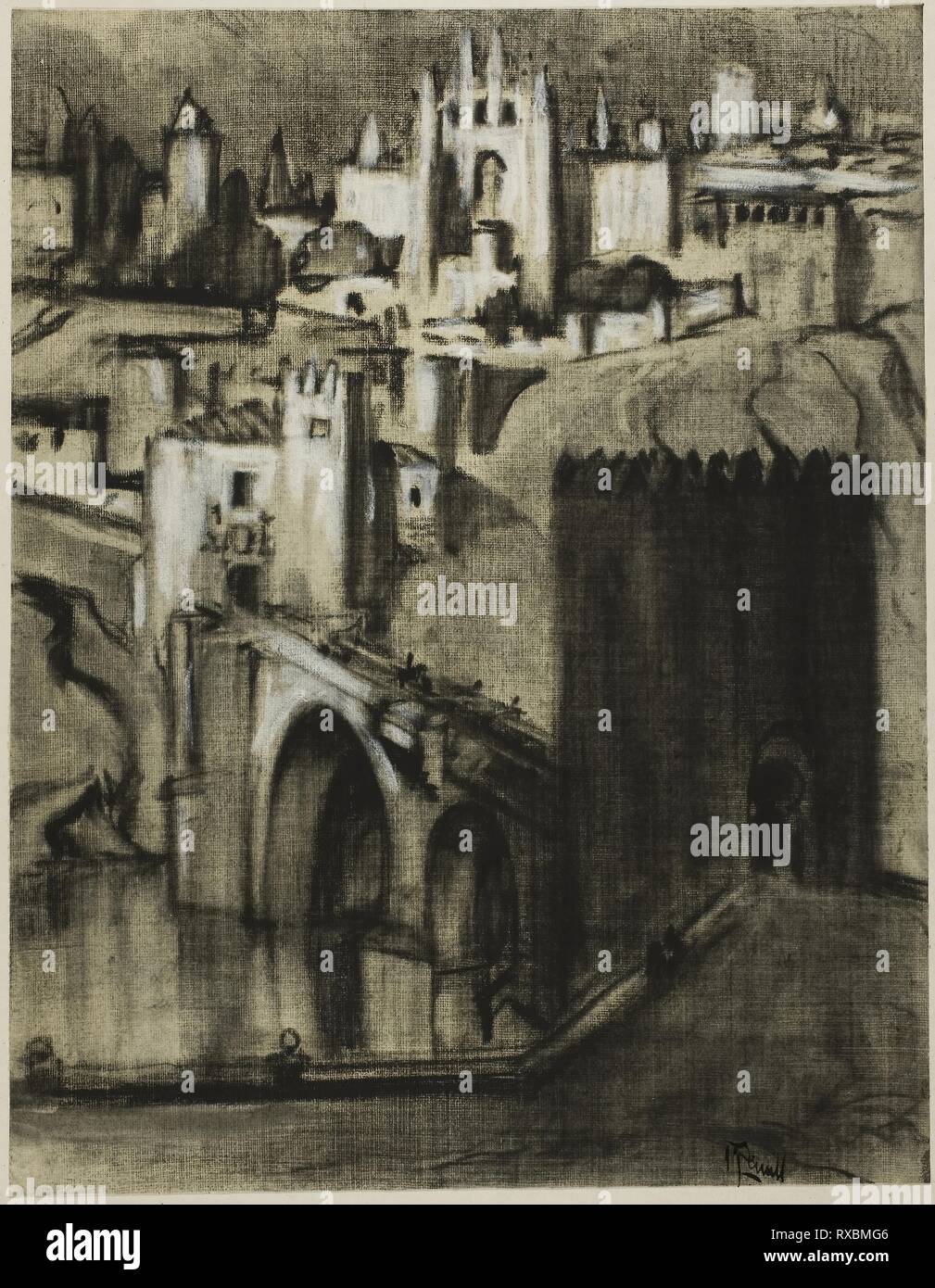 Es ist wegen der Paläste Terrassen rund um die Steigung, Toledo. Joseph Pennell; American, 1857-1926. Datum: 1903. Abmessungen: 282 x 218 mm. Geölt anthrazit mit stumping, mit weißer Kreide verstärkt, auf Creme webte Papier, Perimeter, montiert auf Off-white Zellstoff Laminat. Herkunft: USA. Museum: Das Chicago Art Institute. Stockfoto