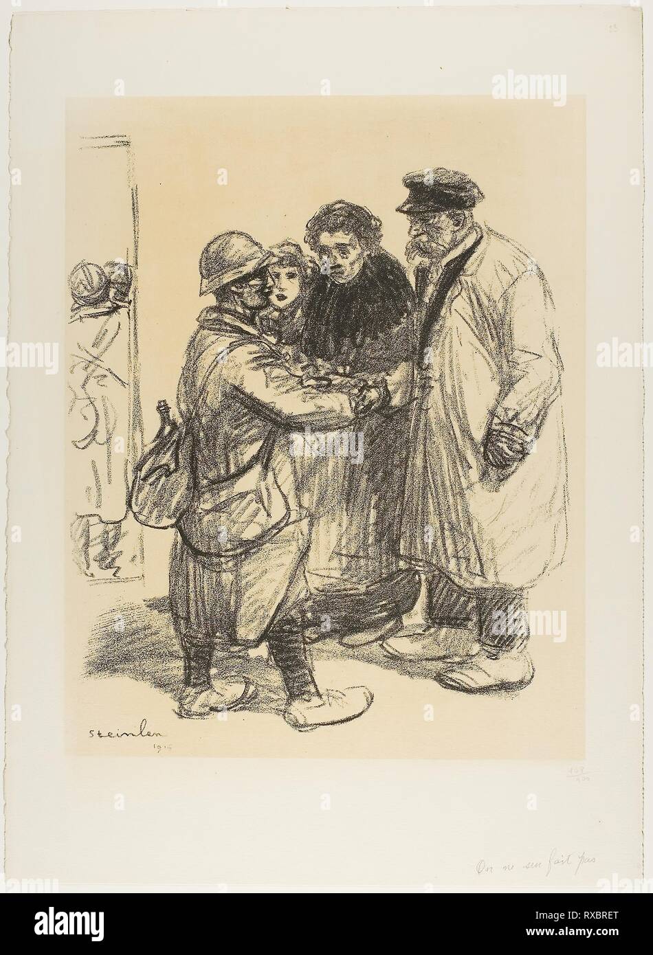 Man muss nicht daran gewöhnen. Théophile-Alexandre Steinlen; Französisch, geboren in der Schweiz, 1859-1923. Datum: 1915. Abmessungen: 398 × 313 mm (Bild); 528 × 385 mm (Blatt). Lithographie in Schwarz über fawn Tönung auf Dick off-white webte Papier. Herkunft: Frankreich. Museum: Das Chicago Art Institute. Stockfoto