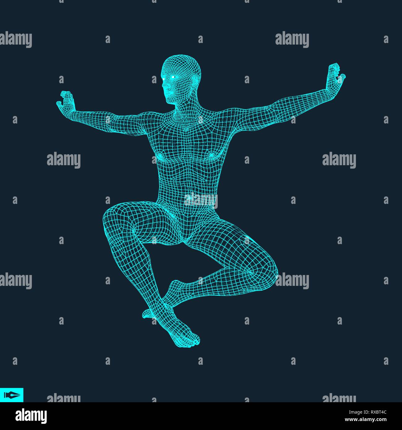 Fighter. 3D-Modell des Menschen. Menschlichen Körper. Sport Symbol. Design Element. Vector Illustration. Stock Vektor