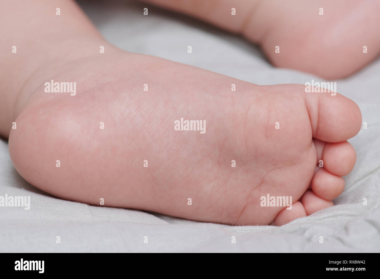 Eine sauber baby Fuß bis Makro Ansicht schließen Stockfoto