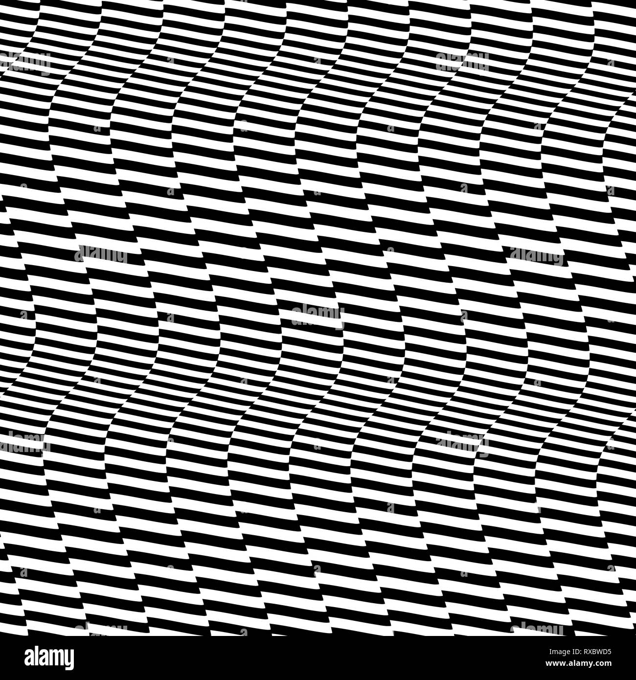 Muster mit optischen Täuschung. Schwarz-weiß Design. Abstrakte gestreiften Hintergrund. Vector Illustration. Stock Vektor