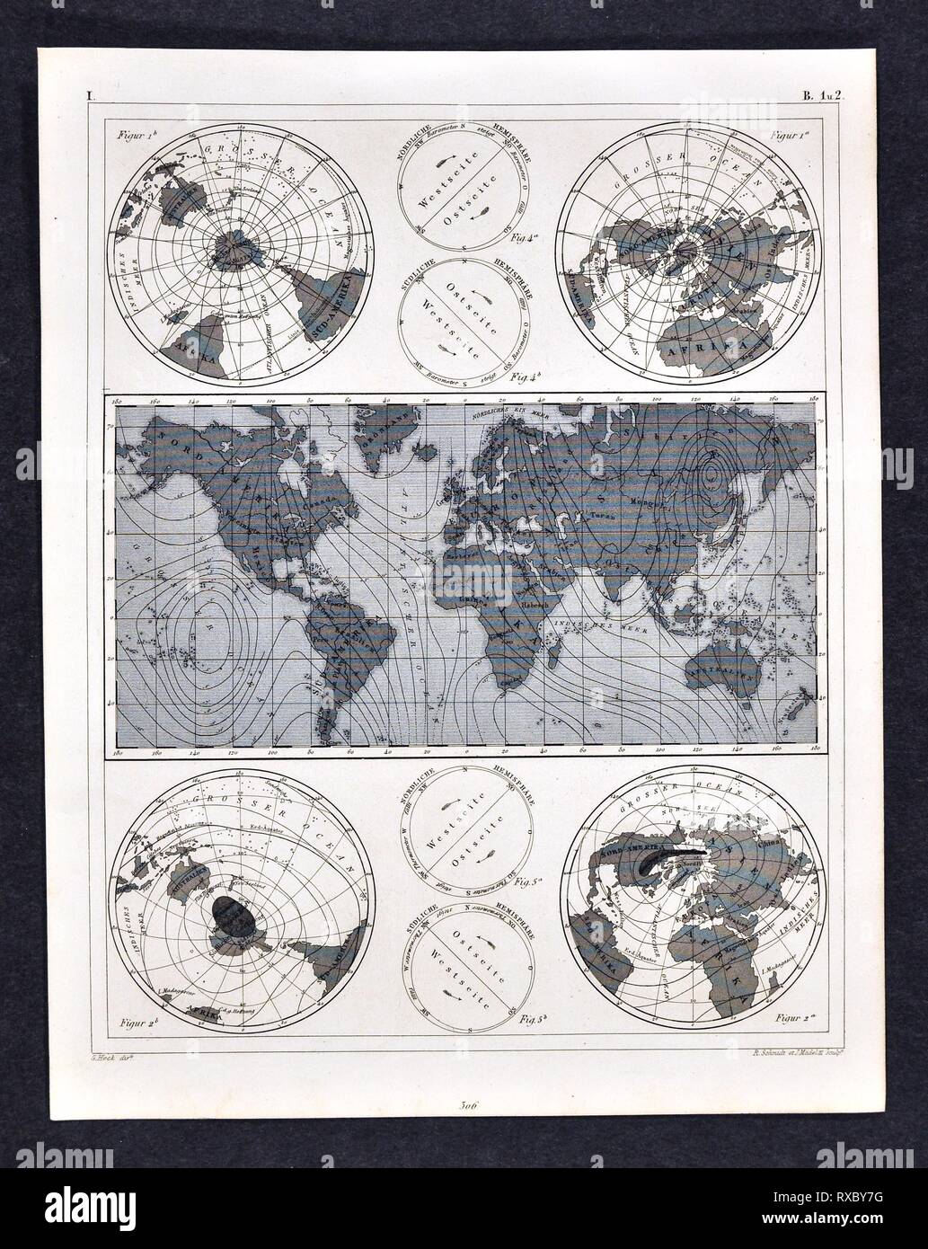 1849 Bilder Atlas Weltkarte mit magnetischen Feldern Stockfoto