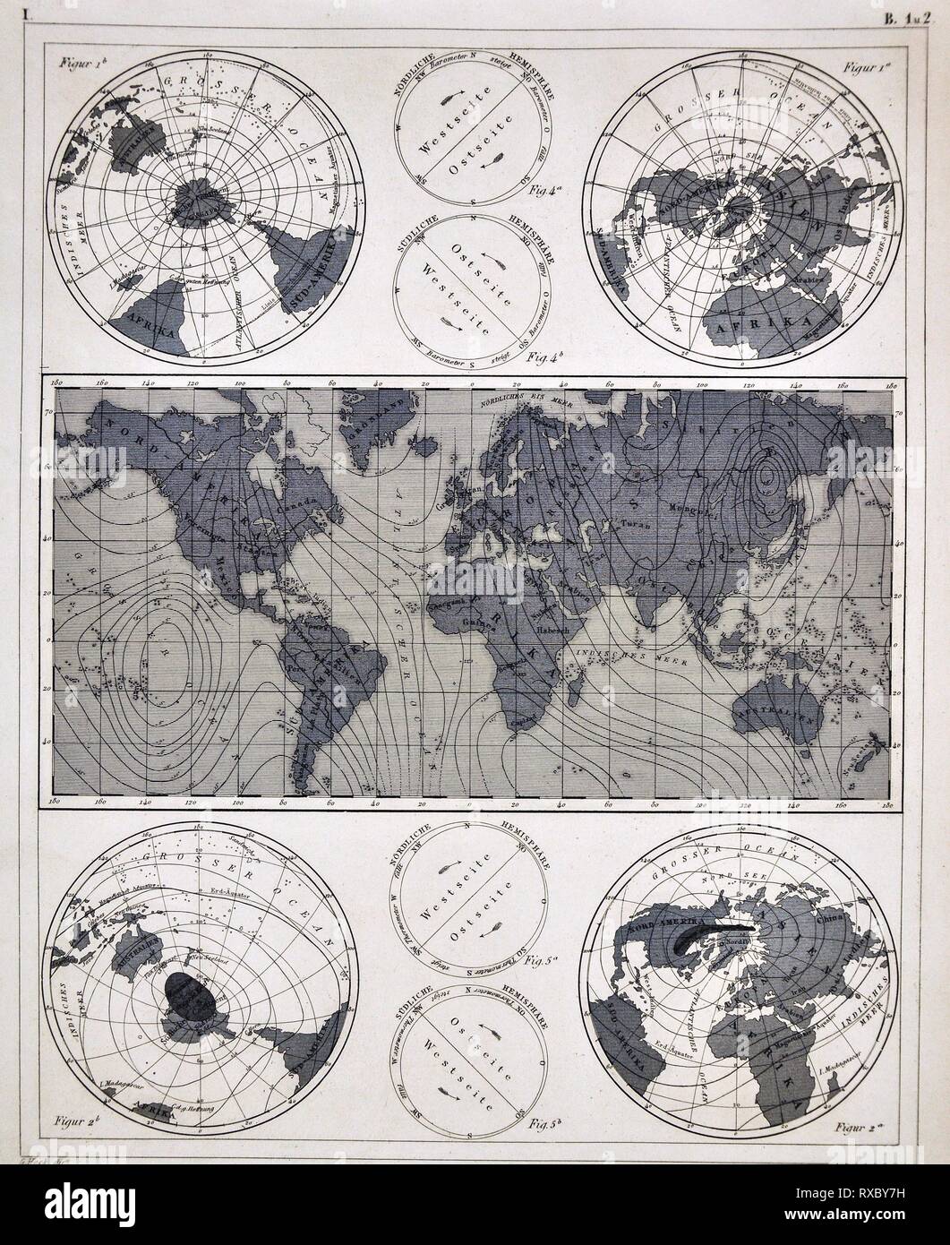 1849 Bilder Atlas Weltkarte mit magnetischen Feldern Stockfoto