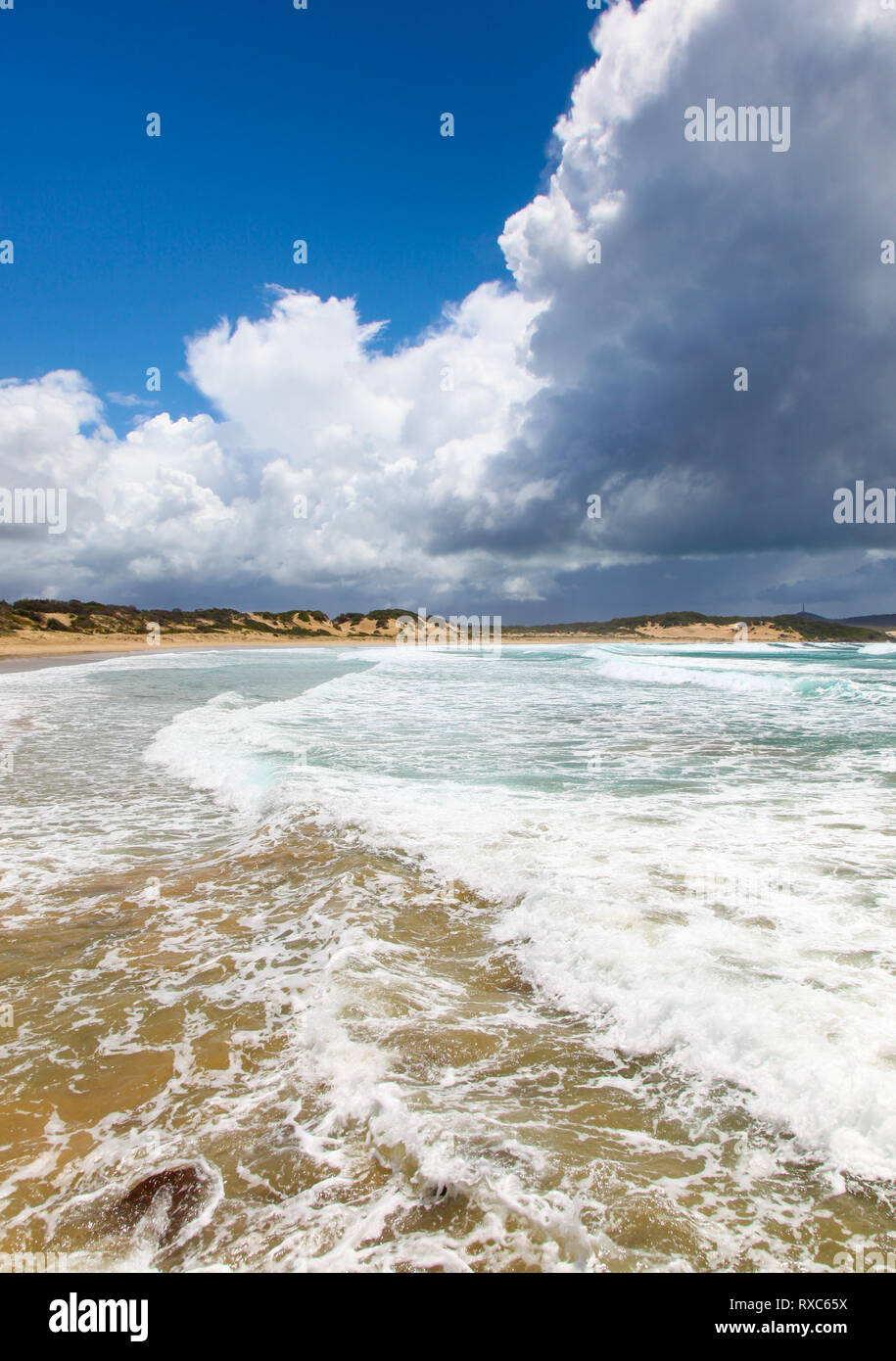 Nördlich von Newcastle One Mile Beach entfernt in der Nähe von Nelson Bay ist ein tolles Surf Strand in der beliebten Gegend um Port Stephens. 1,6 km Strand - NSW Stockfoto