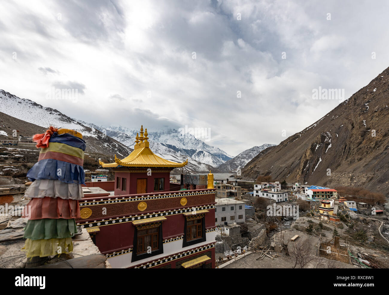 Die Landschaft und das Kloster von Kagbeni, untere Mustang Stockfoto