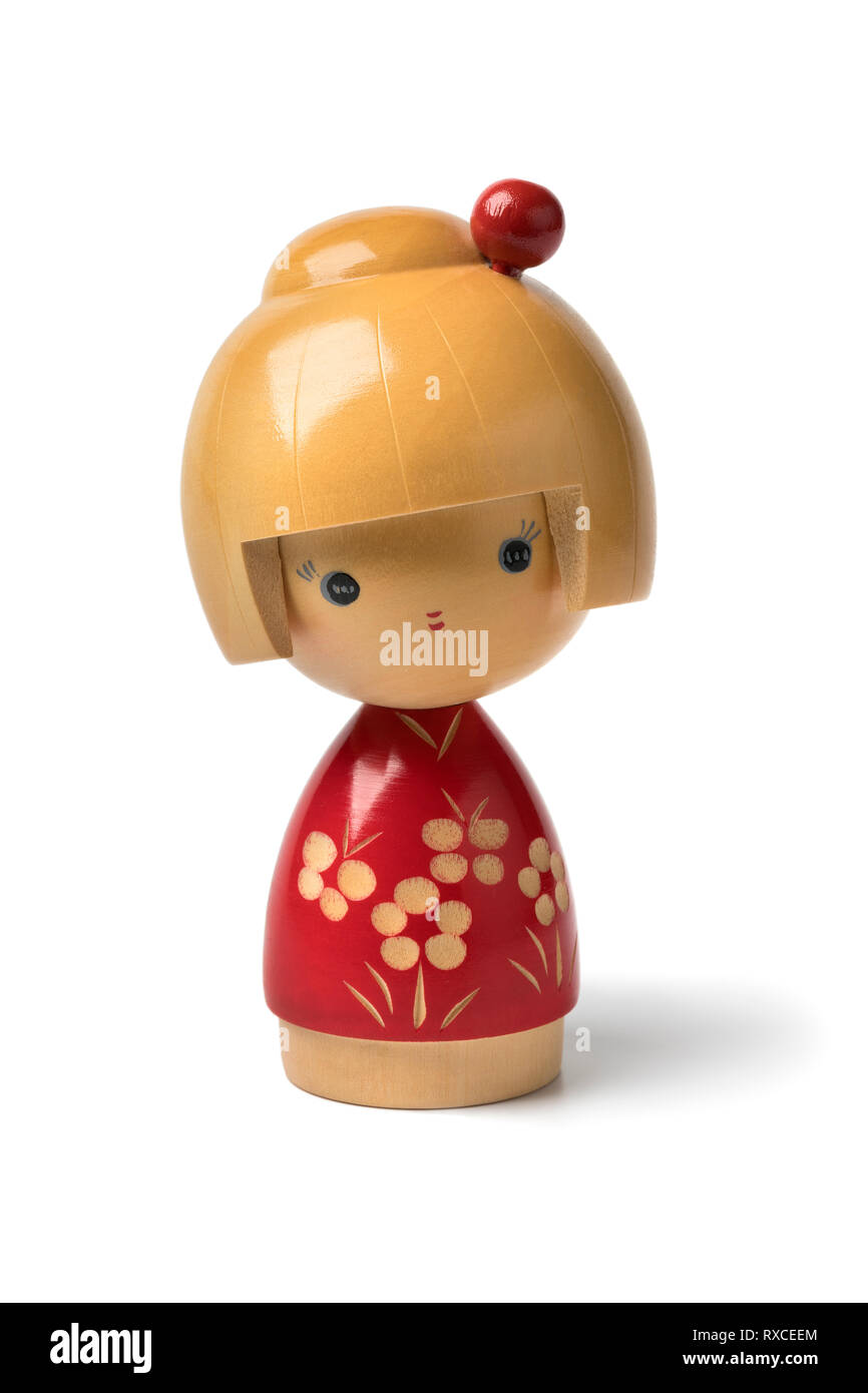 Traditionelle japanische Holz- Kokeshi doll auf weißem Hintergrund Stockfoto