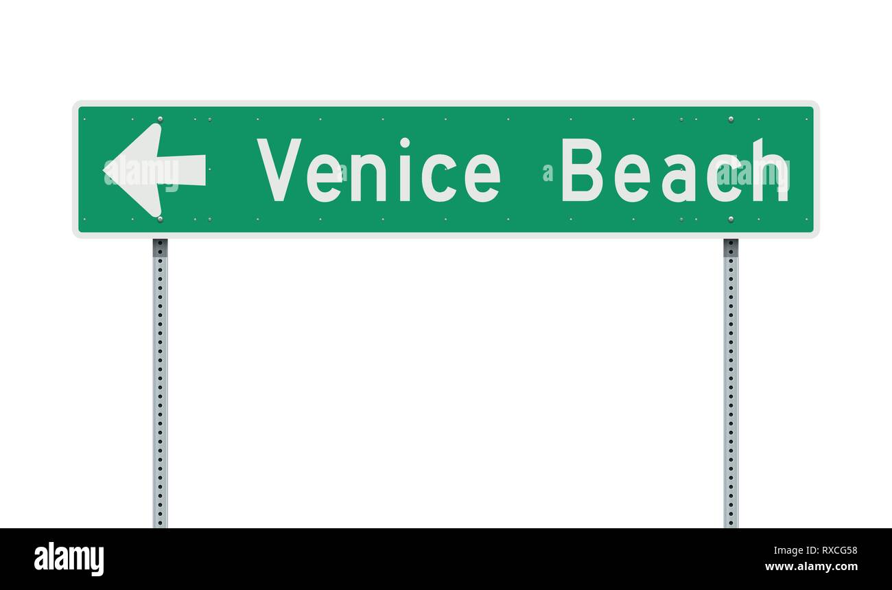 Vector Illustration der Venice Beach Richtung Green Road Sign Stock Vektor