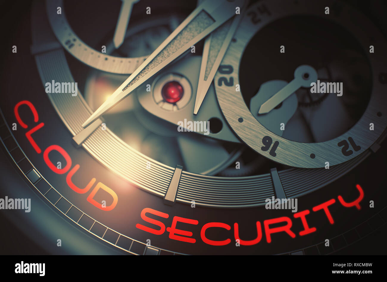 Cloud Security auf der Vintage Armbanduhr Mechanismus. 3D. Stockfoto