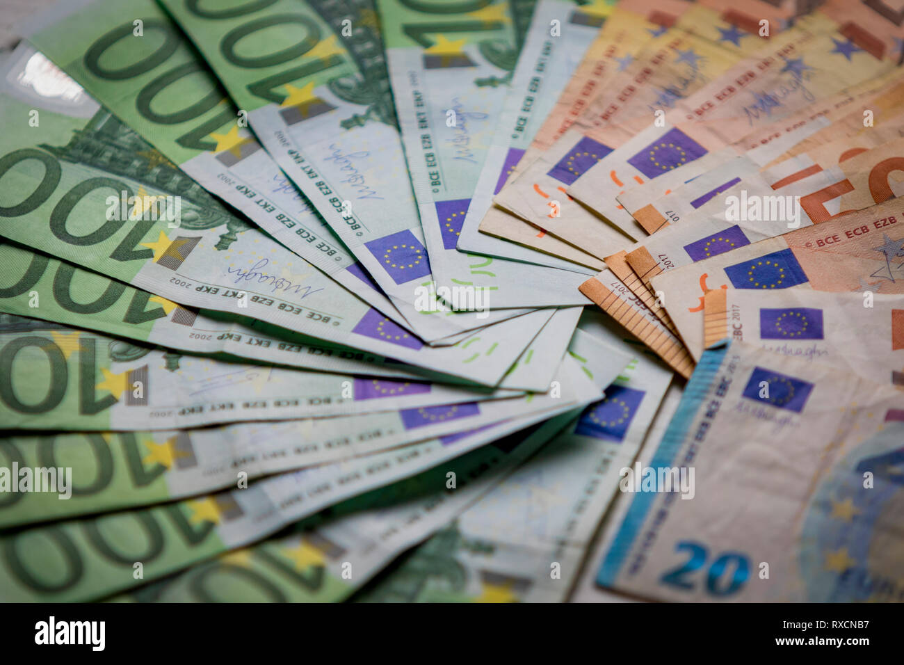 Währung Euro Geld Bargeld, verwendet euro Rechnungen Stockfoto