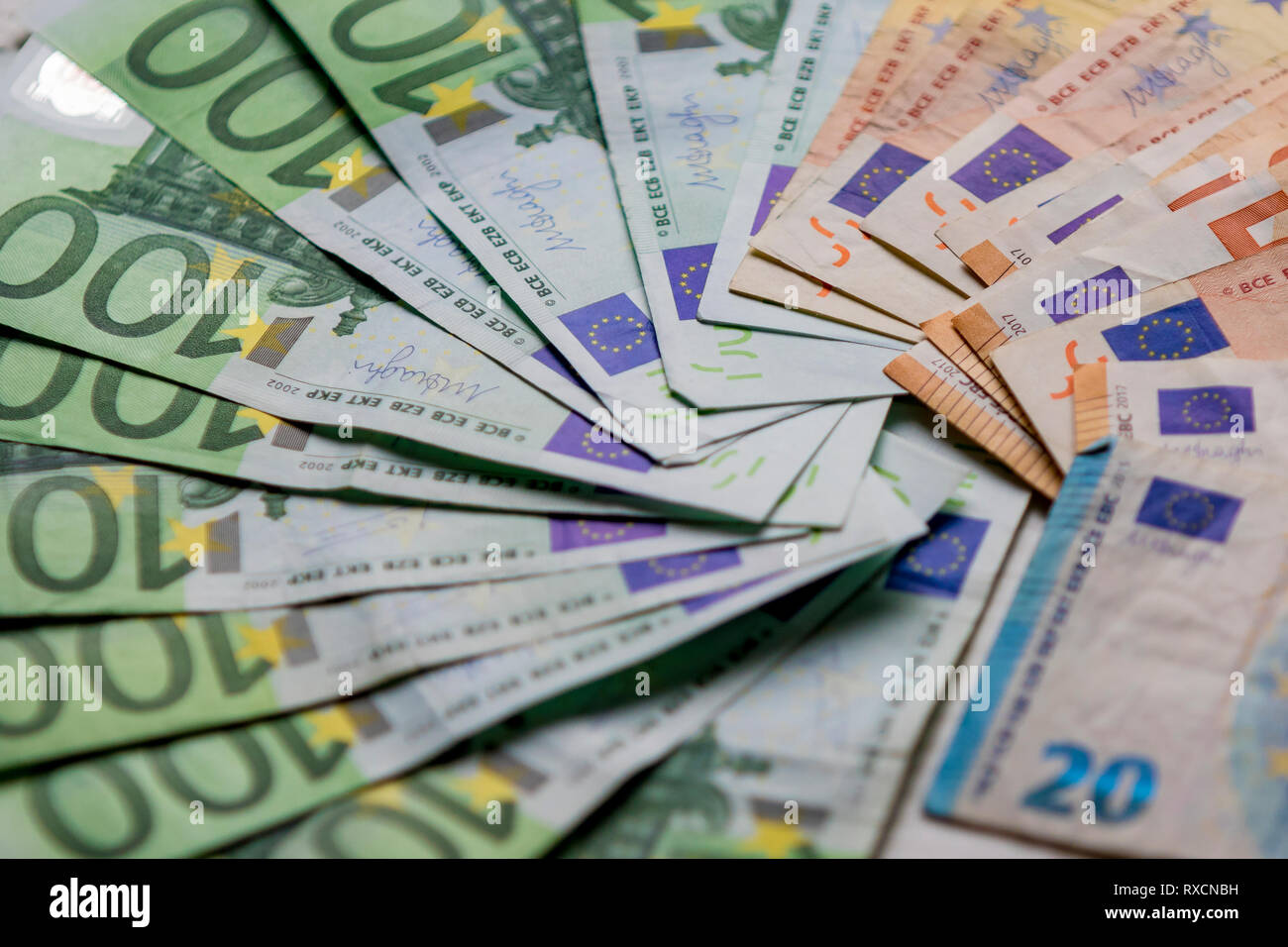 Währung Euro Geld Bargeld, verwendet euro Rechnungen Stockfoto
