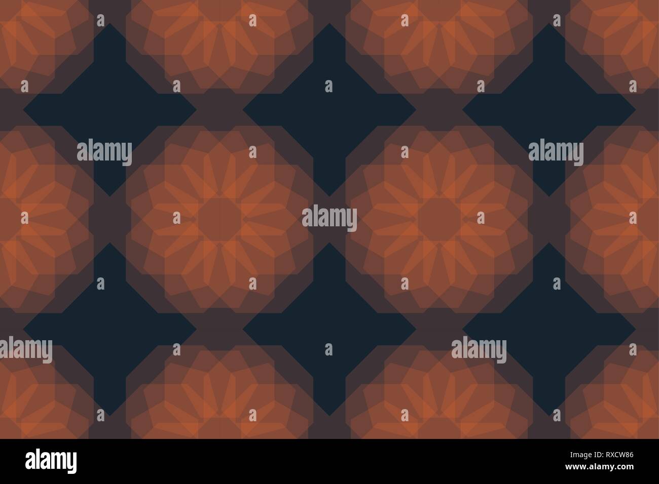 Nahtlose, abstrakte Muster mit transparenten geometrischen Formen in Blume Abstraktion gemacht. Dekorative, moderne Vektor Kunst in Blau und Orange c Stock Vektor