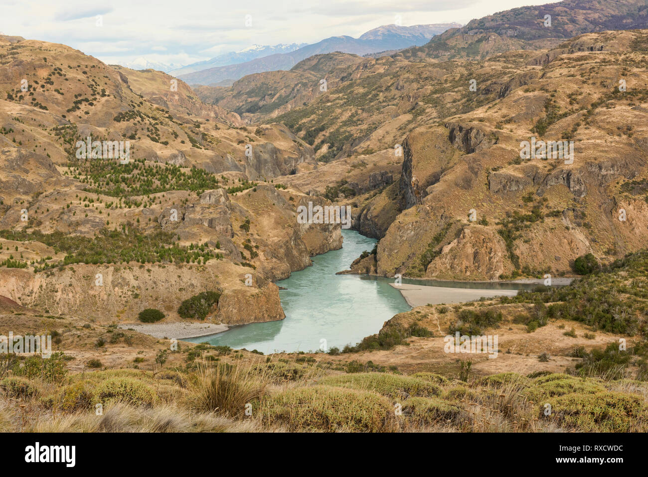 Zusammenfluss von Rio Baker und Rio Chacabuco, Patagonien Nationalpark, Aysen, Patagonien, Chile Stockfoto