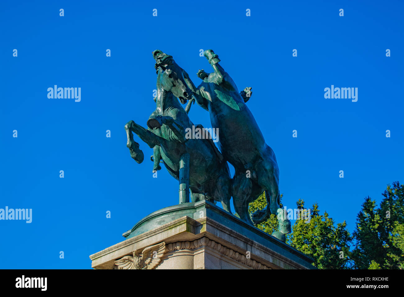 Twin Pferd Dompteure Skulpturen von Frederick Mac Monnies am Prospect Park in Brooklyn Stockfoto