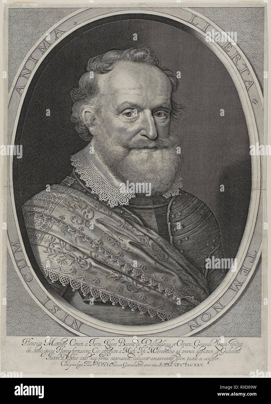 Heinrich Matthias, Graf von Thurn und Taxis. Willem Jacobsz. Delff (Niederländisch, 1580-1638); nach Michiel Jansz. van Mierevelt (Niederländisch, 1567-1641). Datum: 1625. Abmessungen: 417 x 293 mm (Bild); 422 x 302 mm (Bild); 425 x 305 mm (Blatt). Gravur in Schwarz auf dem Papier. Herkunft: Niederlande. Museum: Das Chicago Art Institute. Autor: William Jacobszoon Delff. Stockfoto