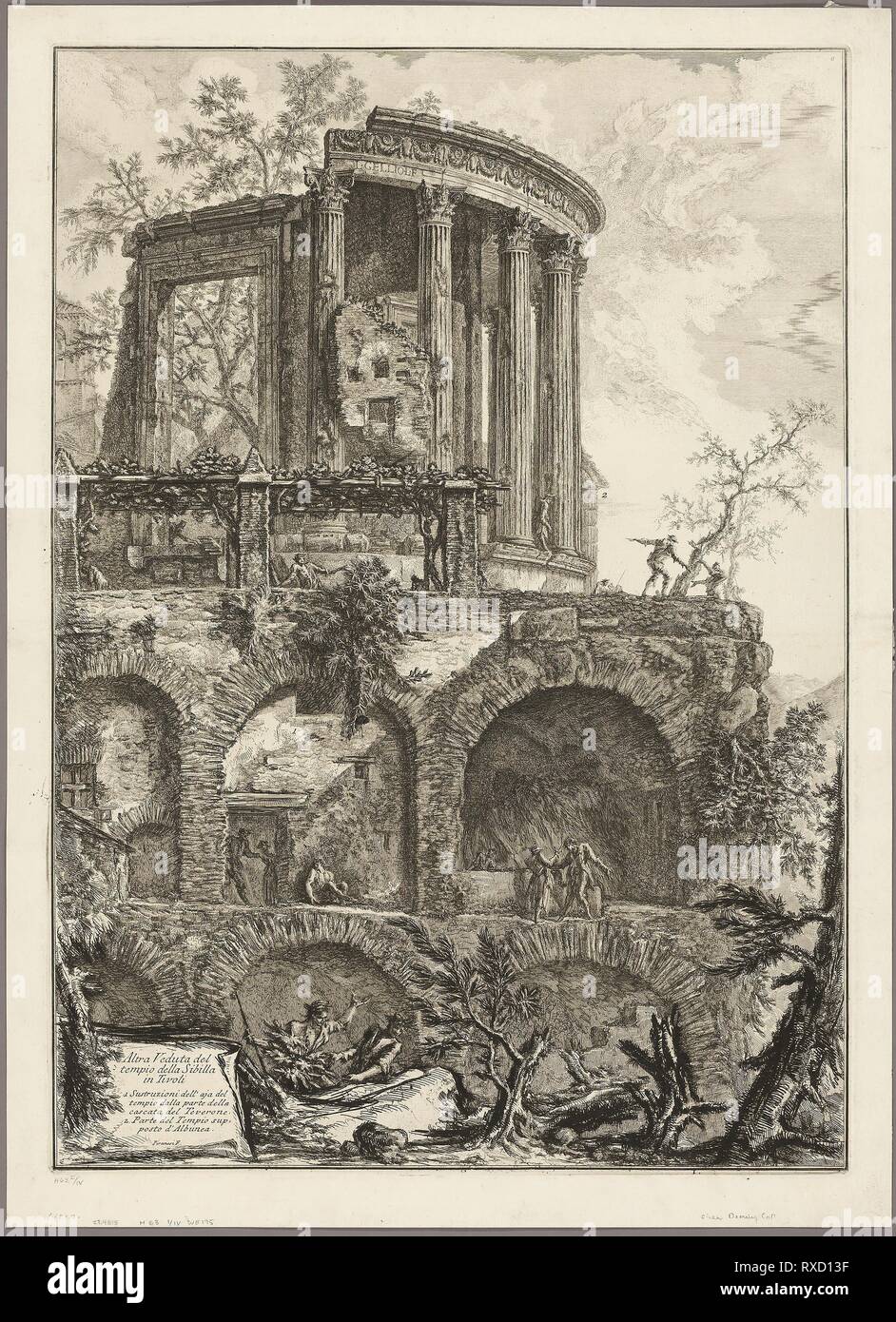 Ein weiterer Blick auf den Tempel der Sibylle in Tivoli, von der Aussicht auf Rom. Giovanni Battista Piranesi, Italienischer, 1720-1778. Datum: 1761. Abmessungen: 615 x 435 mm (Bild); 620 x 440 mm (Platte); 670 x 485 mm (Blatt). Radierung auf schwerem Elfenbein Bütten. Herkunft: Italien. Museum: Das Chicago Art Institute. Stockfoto