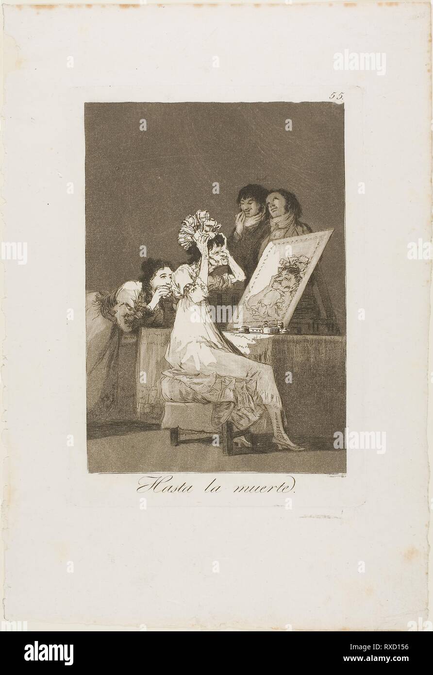 Bis zum Tod, Platte 55 aus Los Caprichos. Francisco José de Goya y Lucientes; Spanisch, 1746-1828. Datum: 1797-1799. Abmessungen: 190 x 132 mm (Bild); 215 x 150 mm (Platte); 320 x 218 mm (Blatt). Ätzen, brüniert Aquatinta und Kaltnadel auf Elfenbein Bütten. Herkunft: Spanien. Museum: Das Chicago Art Institute. Stockfoto