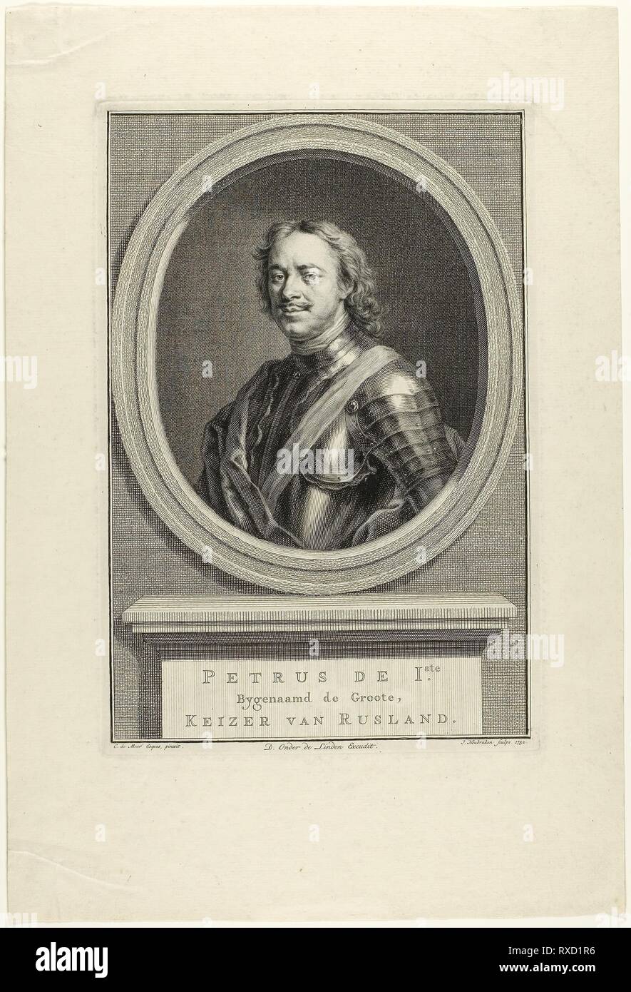 Peter I. von Russland. Jacobus Houbraken (Niederländisch, 1698-1780); nach Carel de Moor (Niederländisch, 1656-1738). Datum: 1752. Abmessungen: 266 x 175 mm (Bild); 271 x 182 mm (Platte); 379 x 256 mm (Blatt). Gravur auf Papier. Herkunft: Holland. Museum: Das Chicago Art Institute. Stockfoto