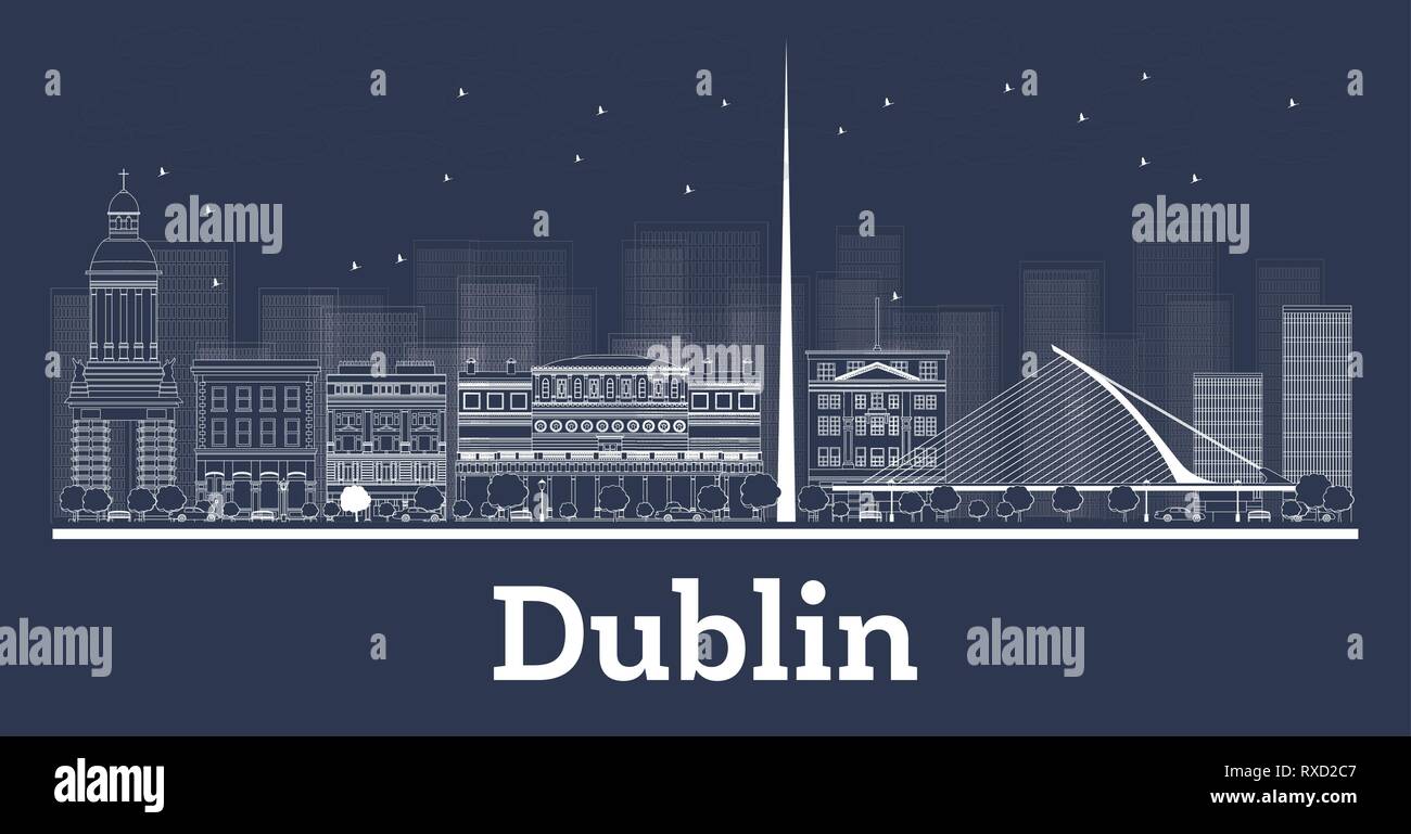 Überblick Dublin Irland City Skyline mit weißen Gebäuden. Vector Illustration. Business Travel und Tourismus Konzept mit historischer Architektur. Dublin Stock Vektor