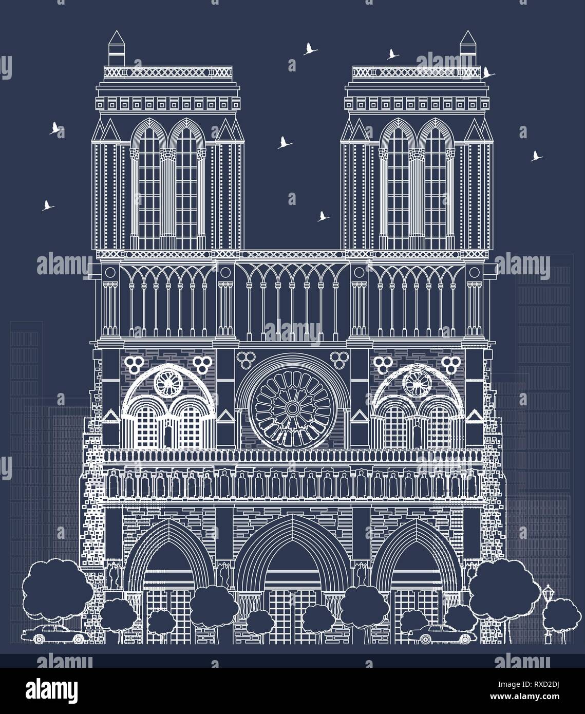 Umrisse der Kathedrale Notre Dame in Paris. Vector Illustration. Stock Vektor