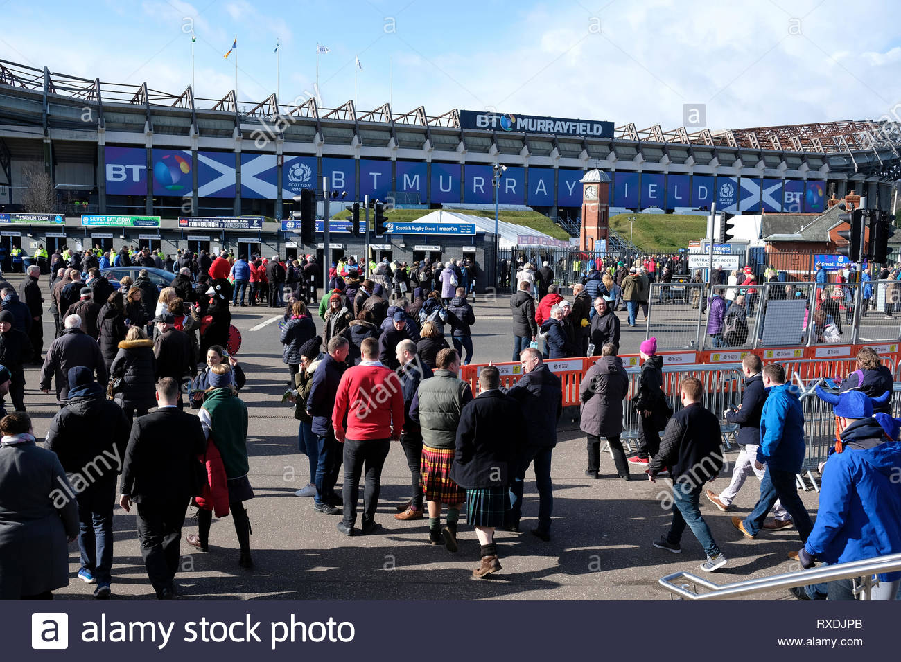 Edinburgh, Schottland, Großbritannien. . 9. März 2019. Schottland v Wales Rugby Six Nations International pre Match an der Außenseite Murrayfield Stadium. Quelle: Craig Brown/Alamy leben Nachrichten Stockfoto