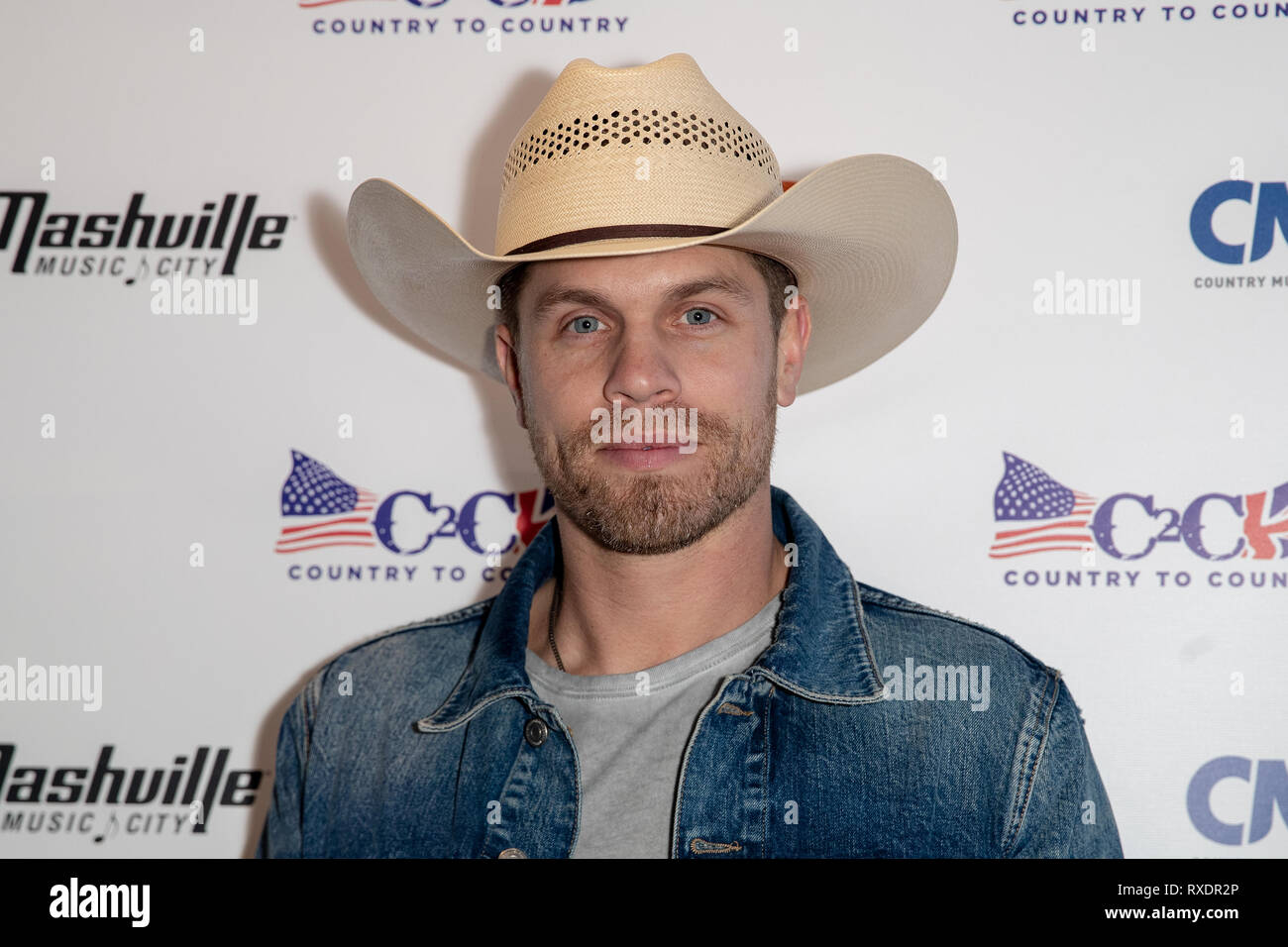London, Großbritannien. 09 Mär, 2019. London, Großbritannien. Samstag, 9. März 2019. Dustin Lynch stellt backstage am Tag 1 der C2C-Land 2 Land Festival in der O2 Arena, Kredit: Jason Richardson/Alamy leben Nachrichten Stockfoto