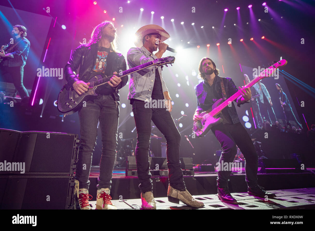 London, Großbritannien. 09 Mär, 2019. London, Großbritannien. Samstag, 9. März 2019. Dustin Lynch ausführen an Tag 2 von C2C: Land zu Land Festival in der O2 Arena, Kredit: Jason Richardson/Alamy leben Nachrichten Stockfoto