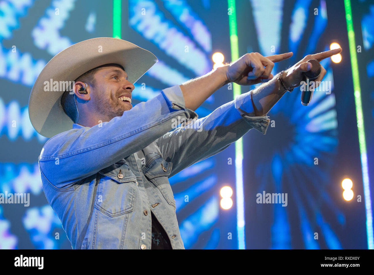 London, Großbritannien. 09 Mär, 2019. London, Großbritannien. Samstag, 9. März 2019. Dustin Lynch ausführen an Tag 2 von C2C: Land zu Land Festival in der O2 Arena, Kredit: Jason Richardson/Alamy leben Nachrichten Stockfoto