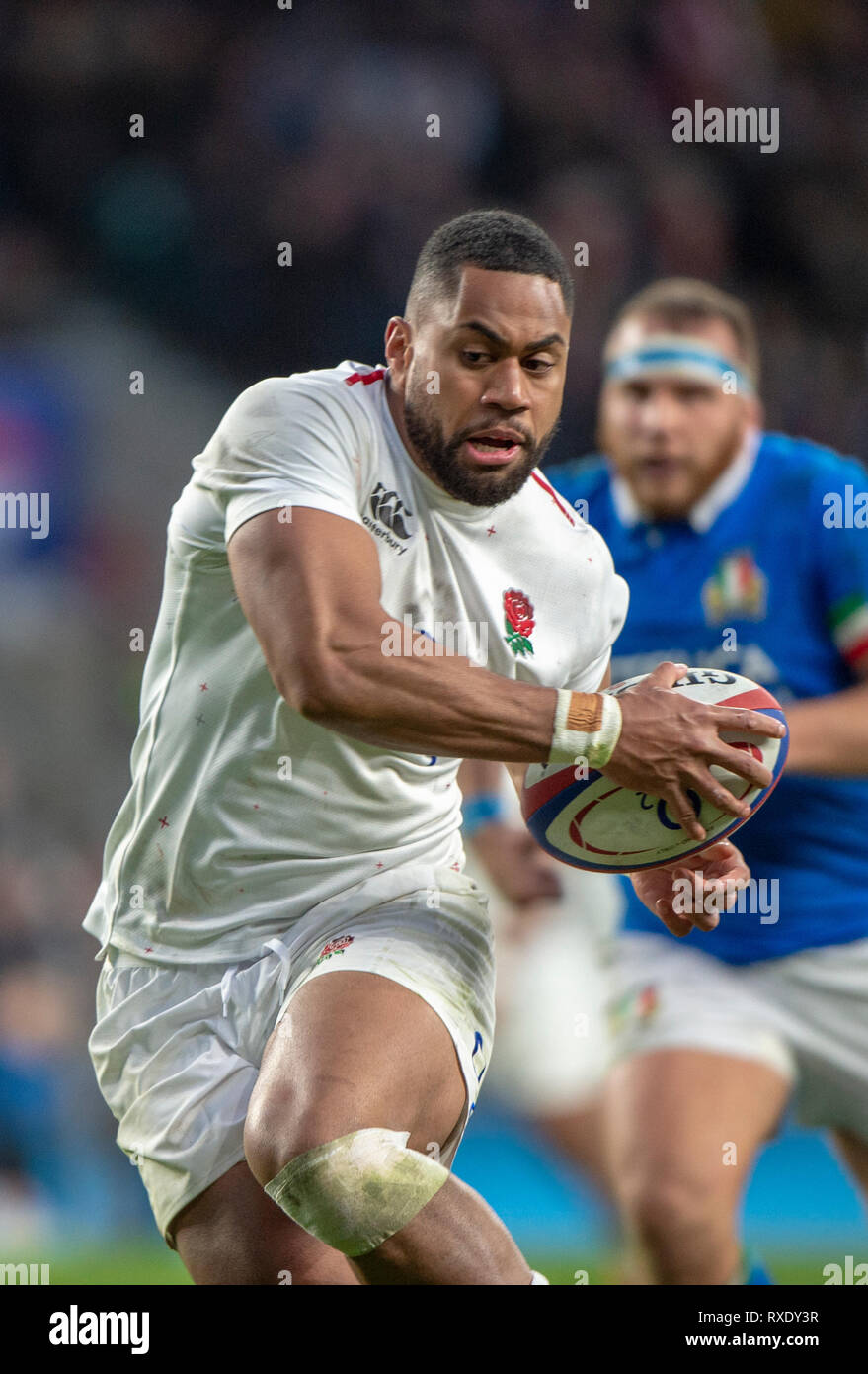 Twickenham, Gbr. 09 Mär, 2019. Twickenham, Vereinigtes Königreich, Samstag, 9. März 2019, England's, Joe COKANASIGA, während das Guinness sechs Nationen übereinstimmen, England gegen Italien, an der RFU Rugby, Stadion, Credit: Peter SPURRIER/Alamy leben Nachrichten Stockfoto