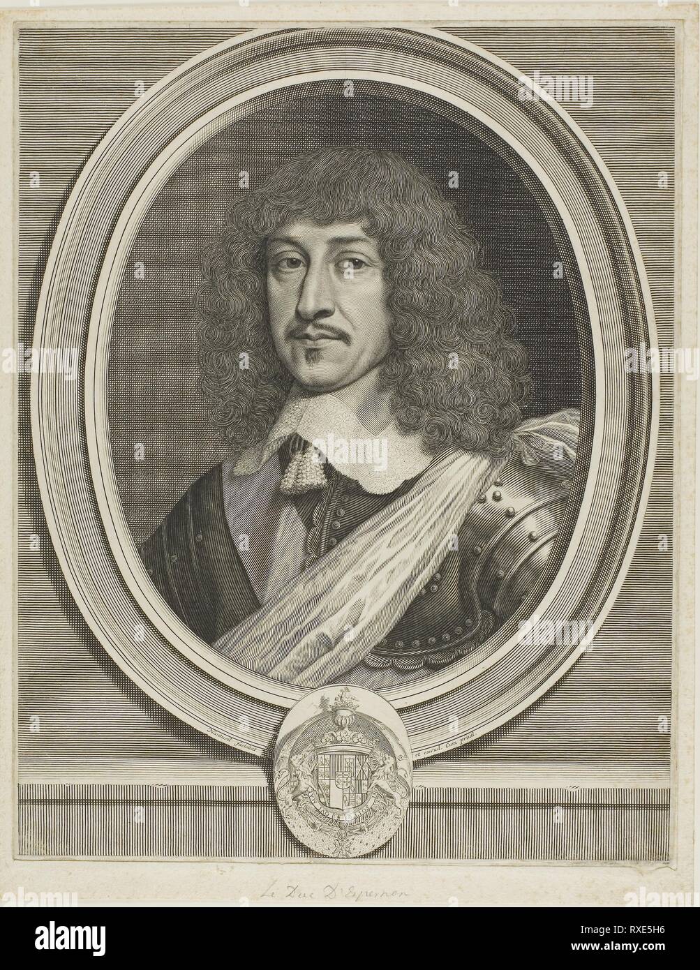 Bernard Duc d'Épernon. Robert Nanteuil; Französisch, 1623-1678. Datum: 1650. Abmessungen: 321 x 254 mm (Platte); 342 × 266 mm (Blatt). Gravur auf Papier. Herkunft: Frankreich. Museum: Das Chicago Art Institute. Stockfoto