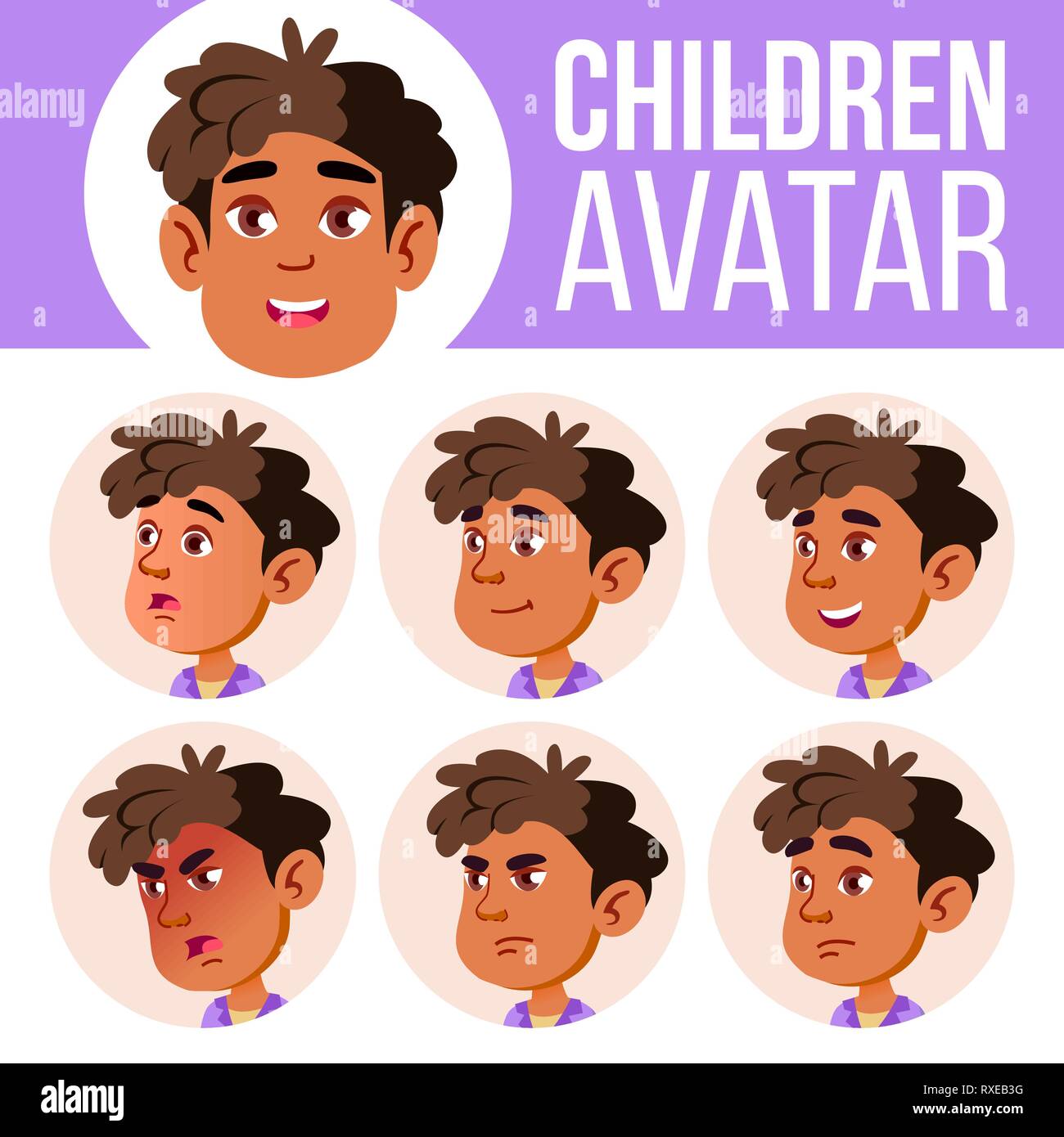 Arabische, muslimische Junge Avatar Set Kid Vector. Kindergarten