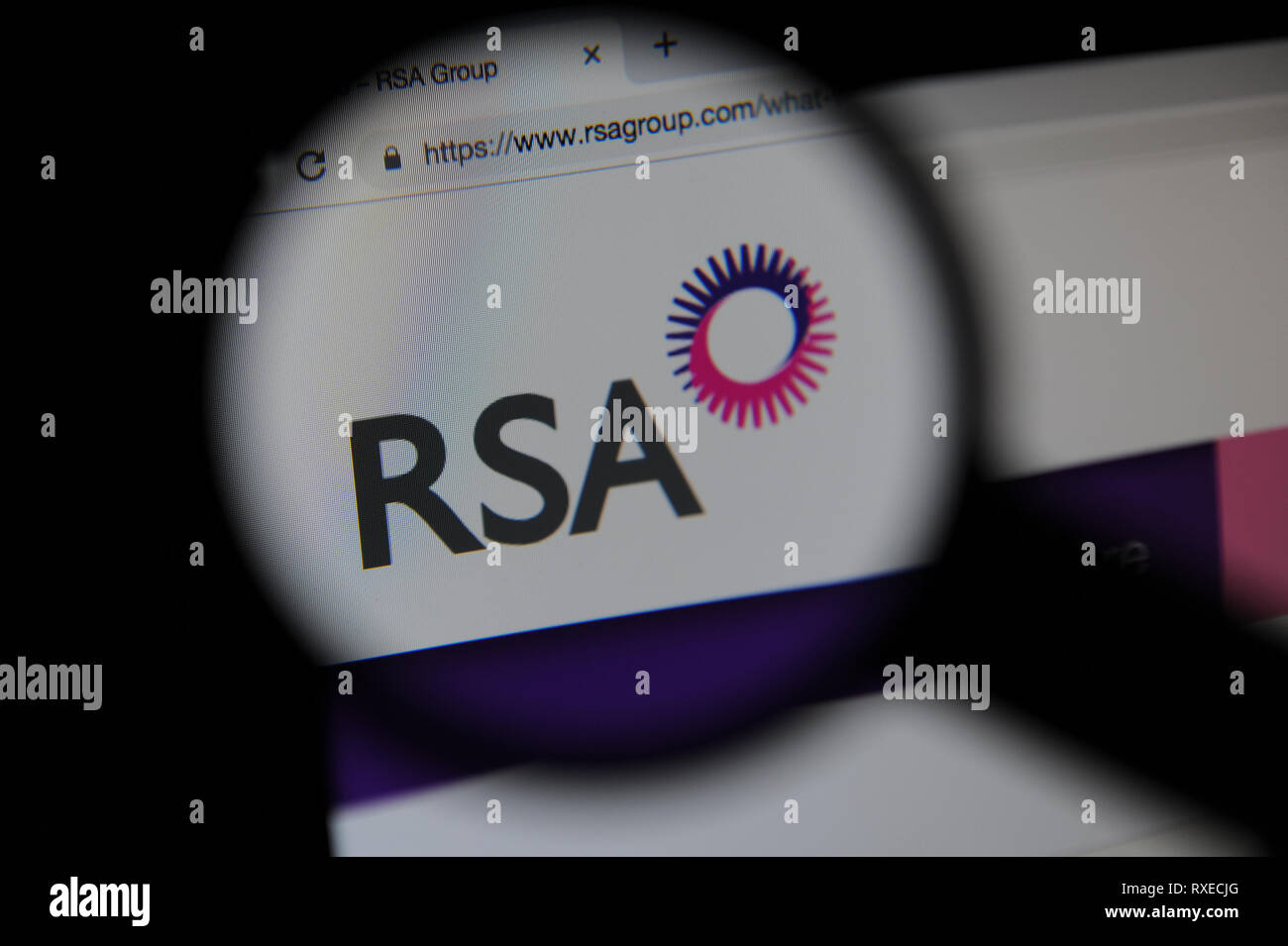 Der RSA-Website durch ein Vergrößerungsglas gesehen Stockfoto