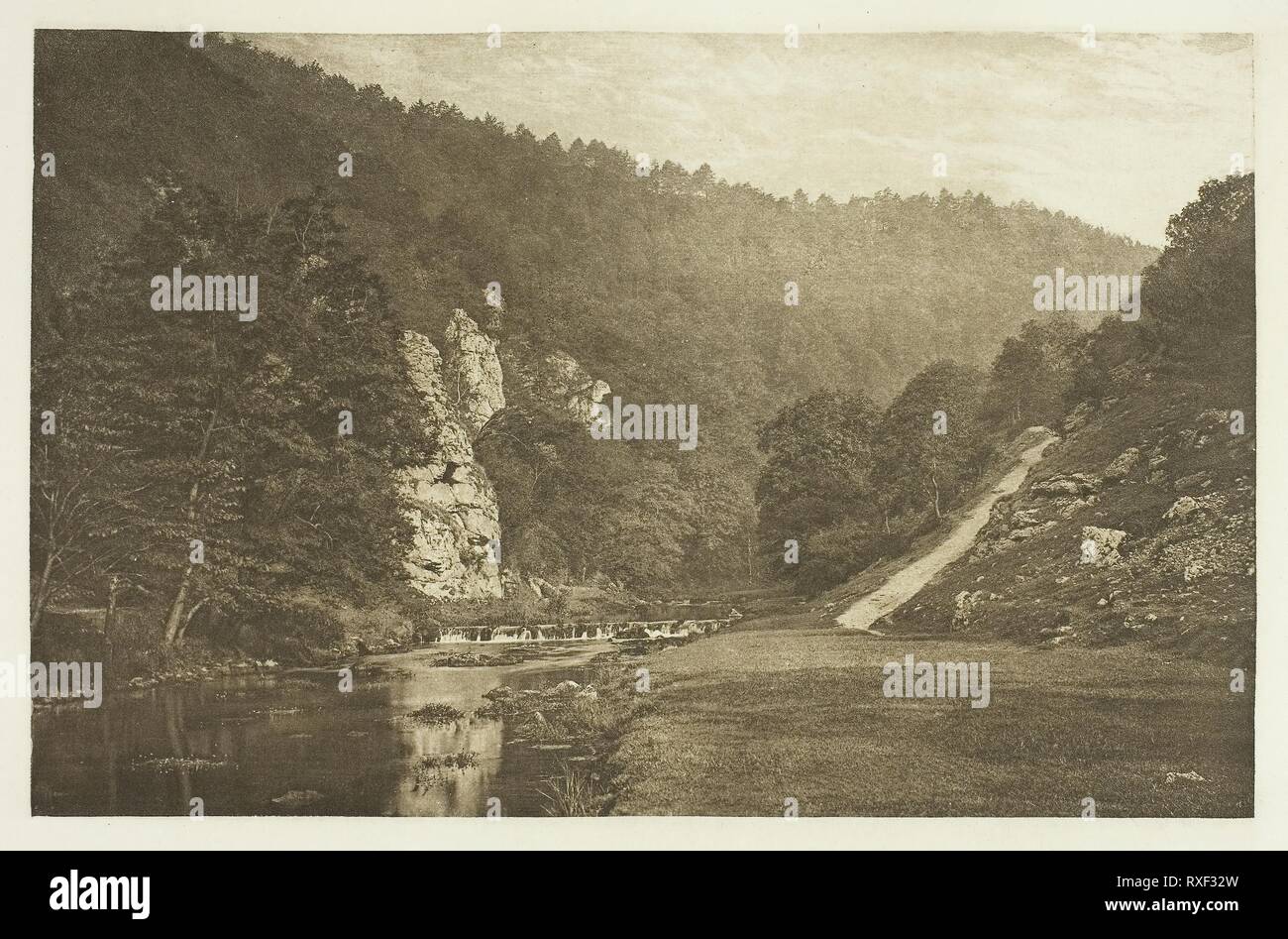 In Dove Dale. Peter Henry Emerson; Englisch, geboren in Kuba, 1856-1936. Datum: 1880-1888. Abmessungen: 12,9 × 20 cm (Bild); 15,1 × 21,8 cm (Papier); 24,5 × 32 cm (album Seite). Photogravüre, Platte XXXIX aus dem Album 'The Compleat Angler oder Erholung des kontemplativen Menschen, Band II" (1888), Ausgabe 109/250. Herkunft: England. Museum: Das Chicago Art Institute. Stockfoto