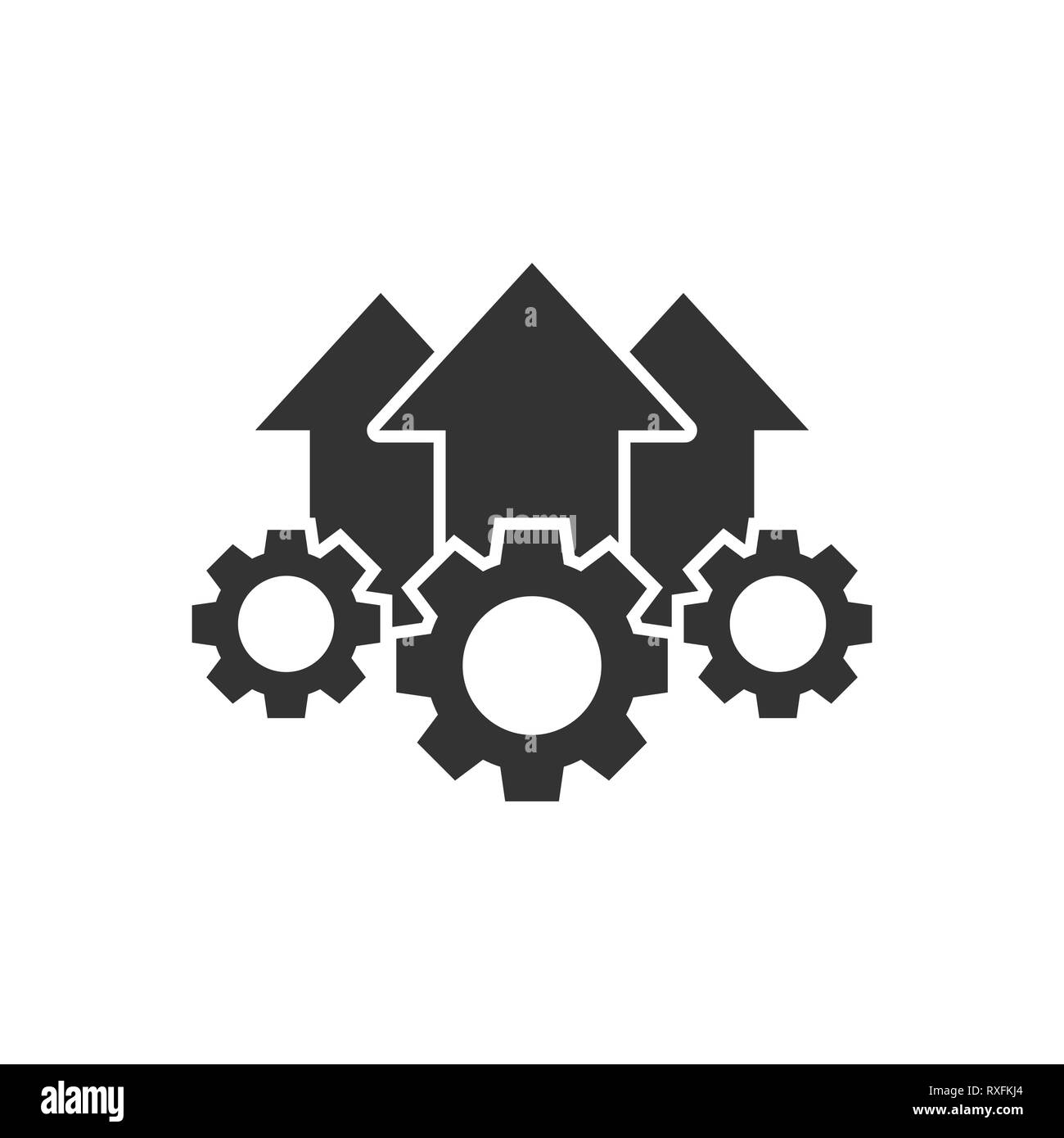 Betrieb Projekt Symbol im flachen Stil. Gang Prozess Vector Illustration auf weißem Hintergrund isoliert. Technology Business Konzept produzieren. Stock Vektor