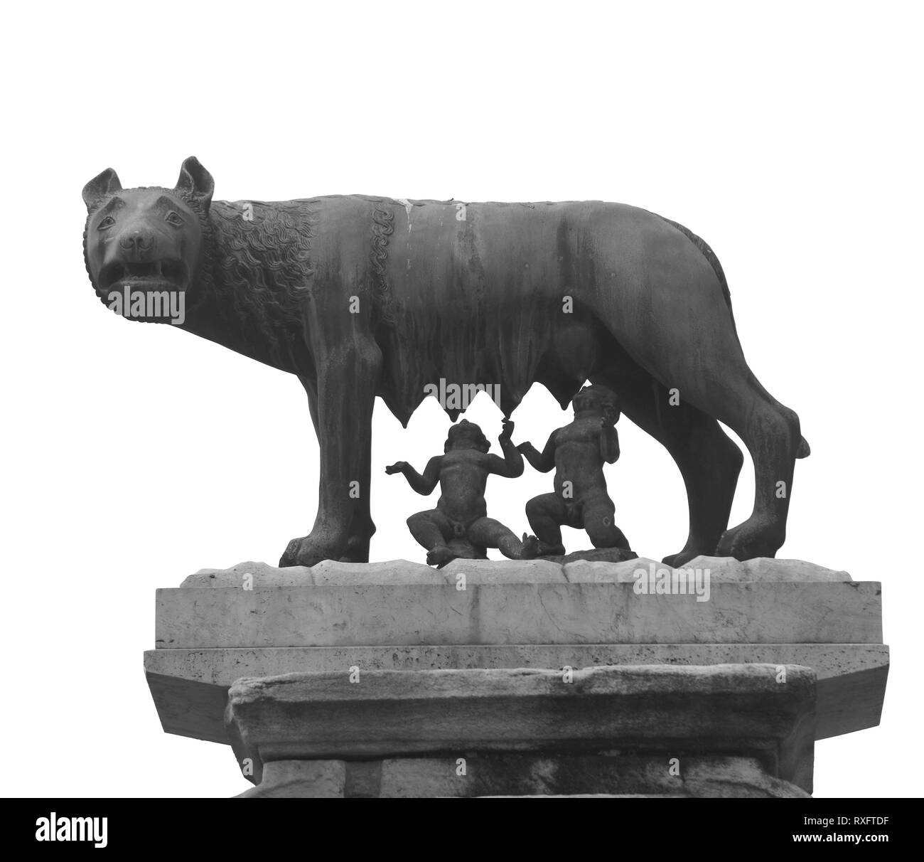 Kapitolinischen Wolf ist ein Bronze Skulptur Darstellung einer Szene aus der Legende der Gründung Roms mit sie Wolf und Gründer Roms, Romulus und Remus Stockfoto