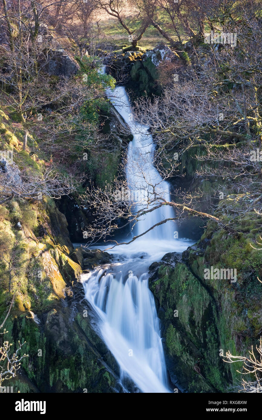 Ceunant Mawr Wasserfall an der Afon Arddu, Llanberis, Snowdonia National Park, Gwynedd, Wales, Großbritannien Stockfoto