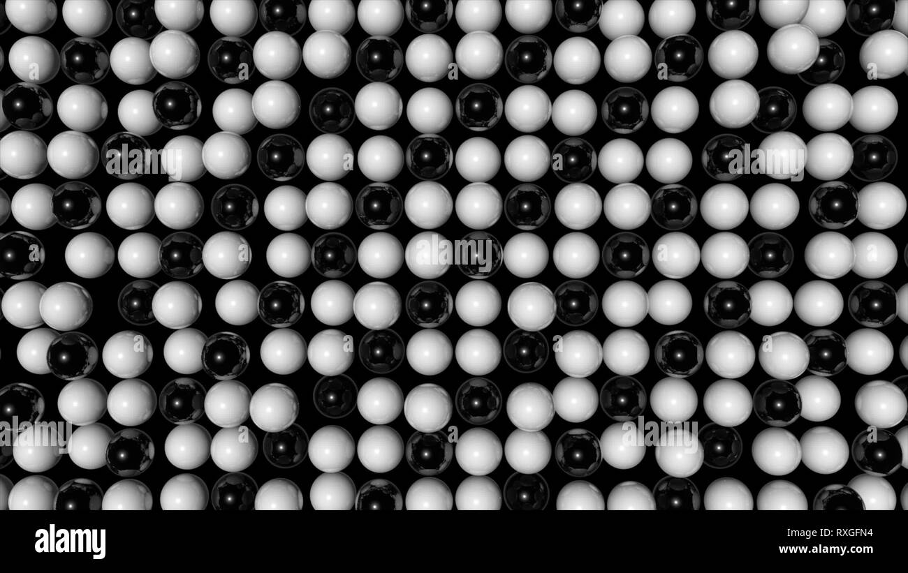 Abstrakte zufällige animierten Hintergrund mit schwarzen und weißen Kugeln. Nahtlose Schleife Stockfoto