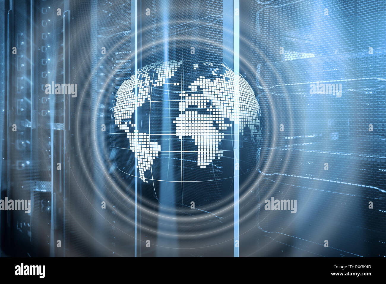 Planet Erde Hologramm Globe Global Communication World Wide Business Konzept. Stockfoto