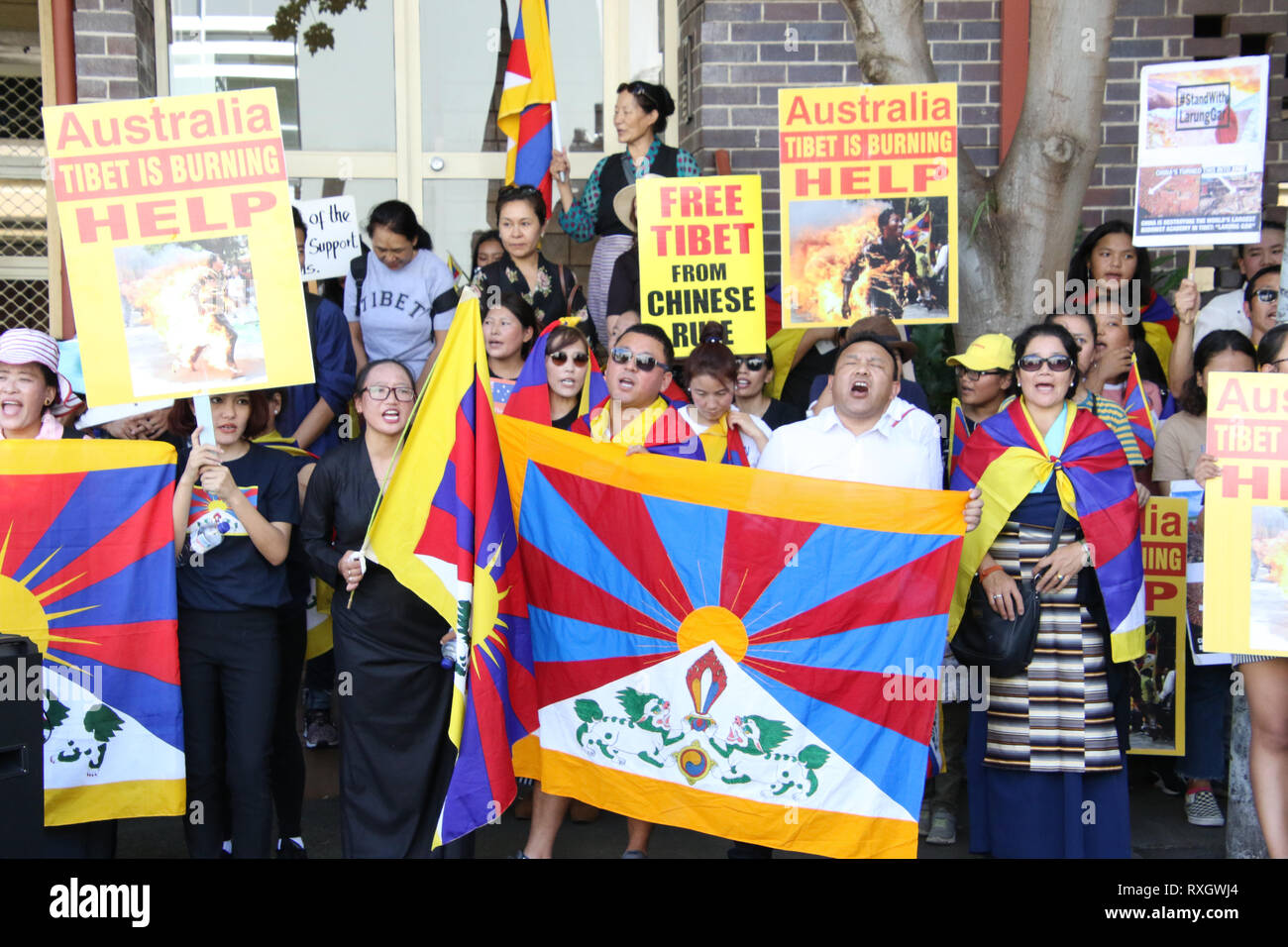 Sydney, Australien. 10. März 2019. Auf Tibet Aufstand Tag Demonstranten trafen an Martin Place und dann zum chinesischen Konsulat marschierten gegen die chinesische Herrschaft zu protestieren. Credit: Richard Milnes/Alamy leben Nachrichten Stockfoto