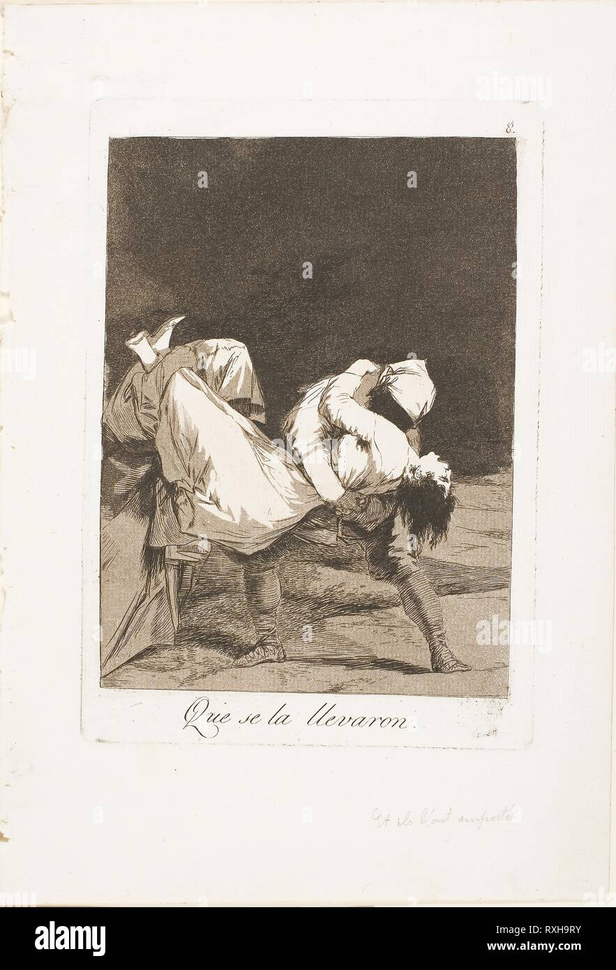 Sie Off!, Platte acht aus Los Caprichos. Francisco José de Goya y Lucientes; Spanisch, 1746-1828. Datum: 1796-1799. Abmessungen: 186 x 136 mm (Bild); 216 x 151 mm (Platte); 301 x 206 mm (Blatt). Radierung und Aquatinta auf Elfenbein Bütten. Herkunft: Spanien. Museum: Das Chicago Art Institute. Stockfoto